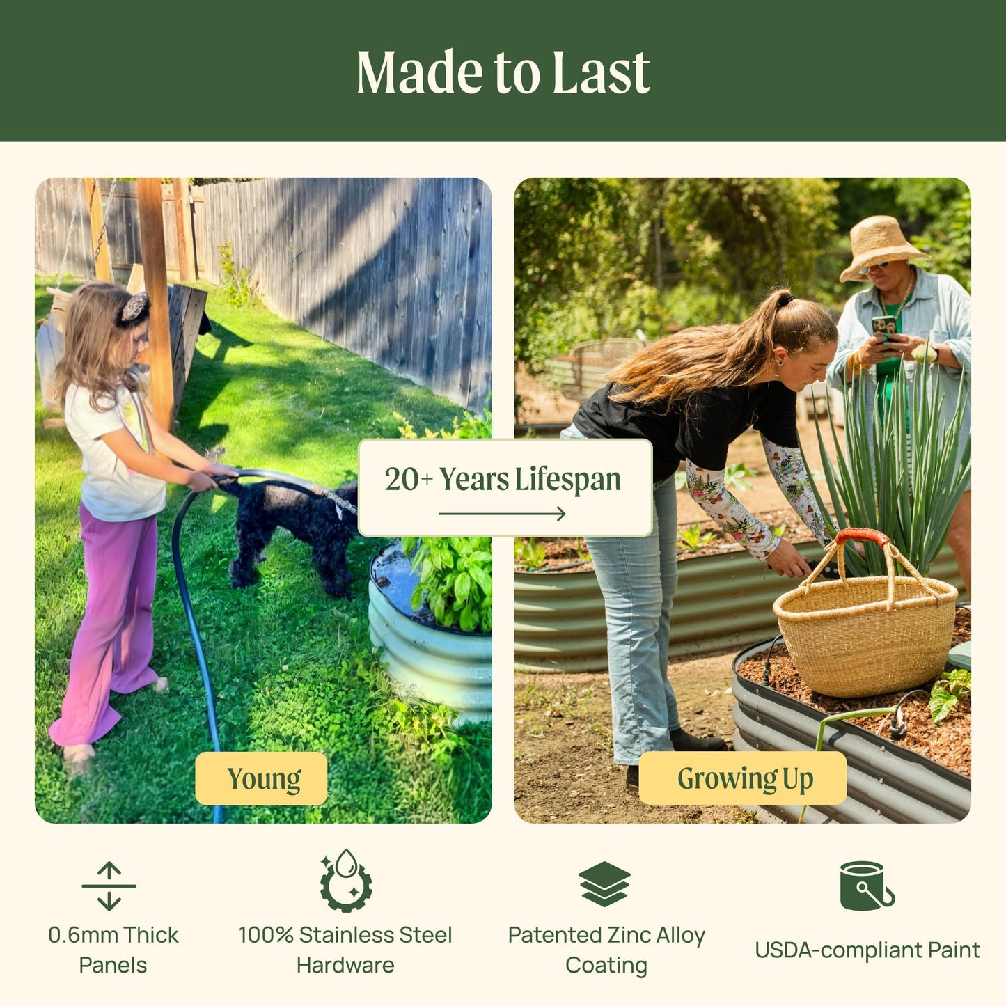 Vego garden 17" Tall 2' x 12' Giant Modular Metal Raised Garden Bed Kit, Large Metal Planter Box for Vegetables, Flowers, Herbs, Olive Green