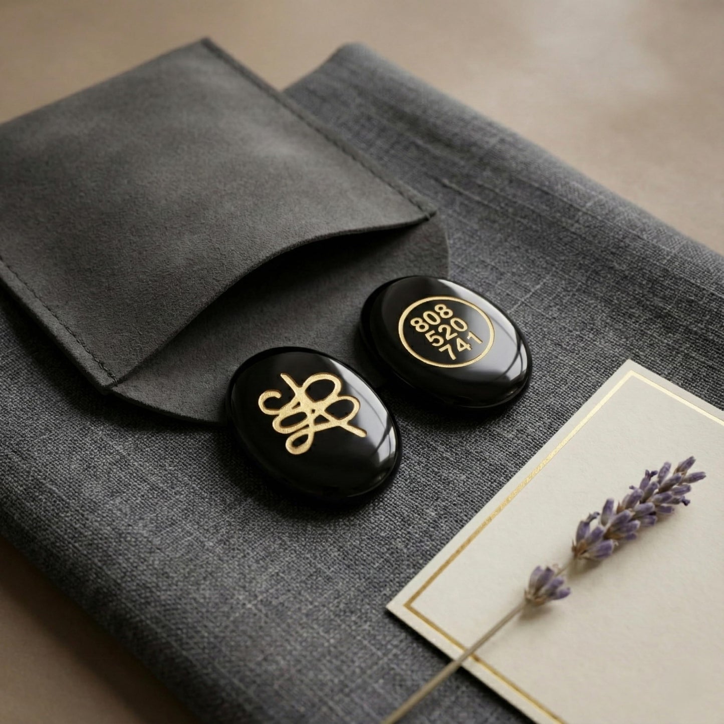 Trrystals Natural Gemstone Zibu Coin – Reiki Healing Symbol, Energy Activation, Good Luck & Spiritual Protection Token (Black Obsidian)