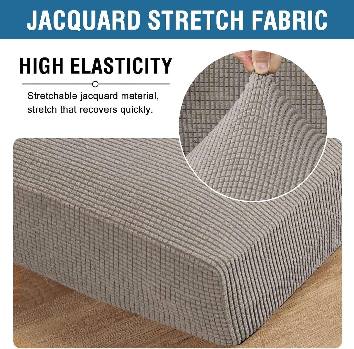 H.VERSAILTEX Super Stretch Individual Seat Cushion Covers Sofa Covers Couch Cushion Covers Slipcover Sets Thick Jacquard Textured Twill Fabric (2 Piece Medium Sofa Cushion Covers, Taupe)