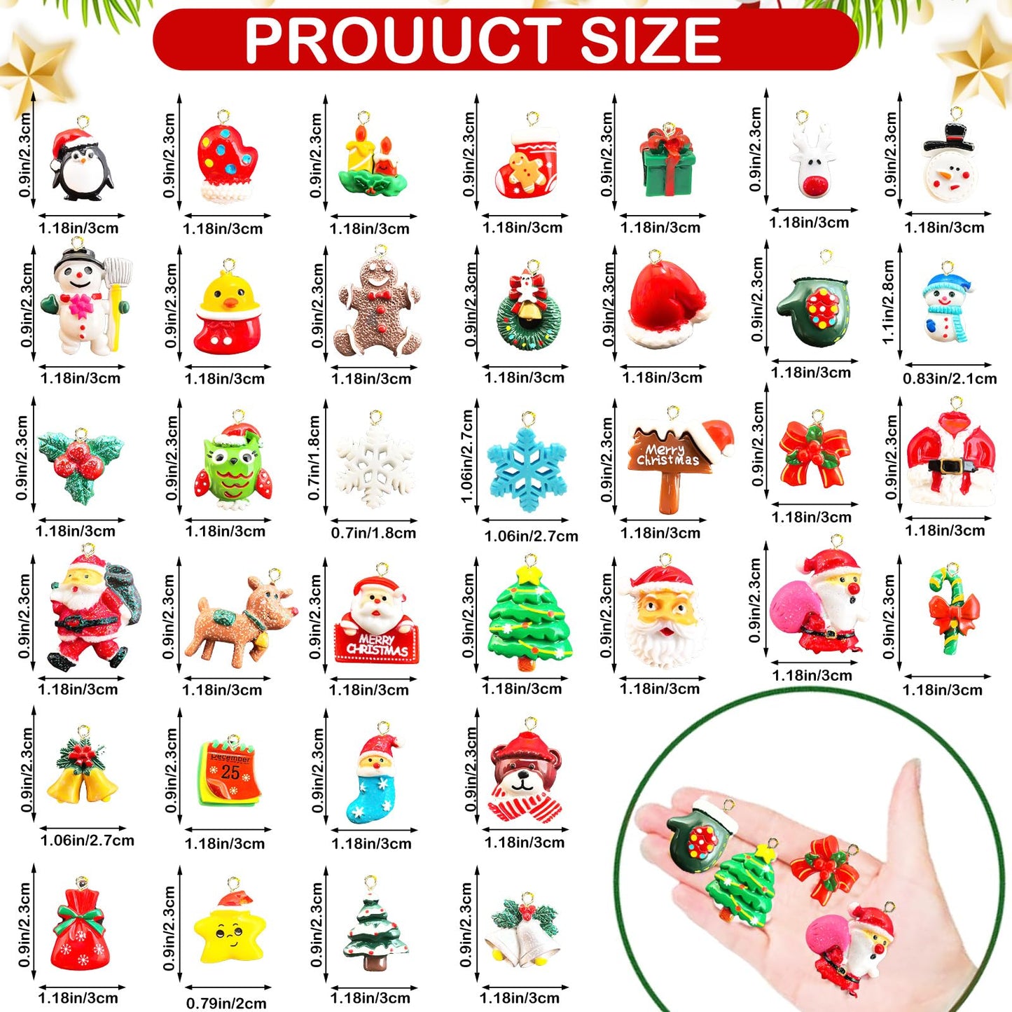 42 Pcs Mini Christmas Ornaments Miniature Small Resin Christmas Tree Ornaments for Mini Tree Hanging Decorations Tiny Christmas Figurines Bulk for Craft Holiday Christmas Decor Gift