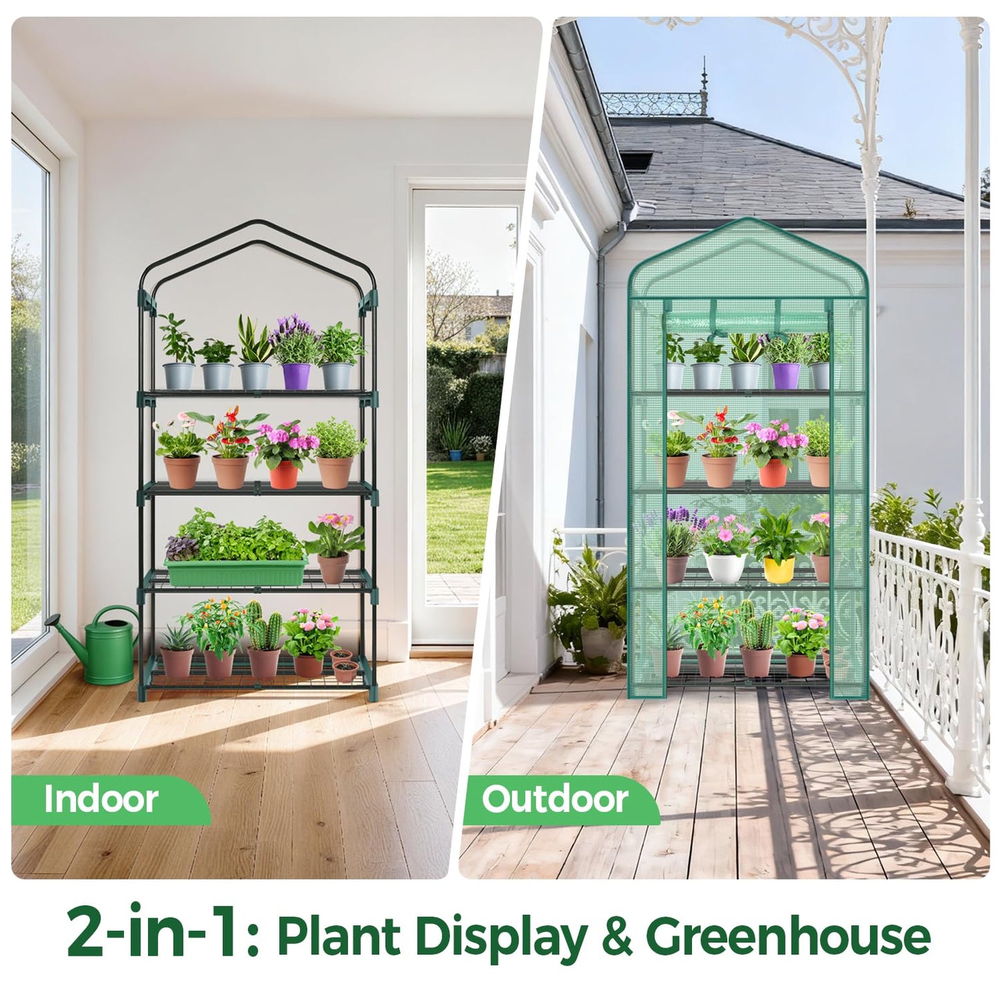 Ohuhu Mini Greenhouse for Indoor Outdoor, 27 x 19 x 62-Inch Small Plant Green House 4-Tier Rack Stand Portable Greenhouses with Durable PE Cover for Seedling, Ideal Gardening Gifts for Women Men