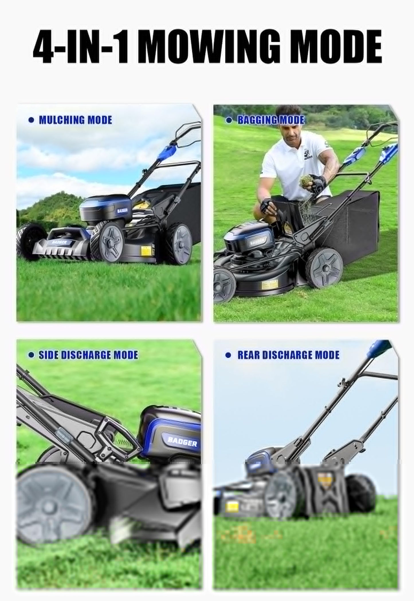 Wild Badger Power 40V 21″ Cordless Lawn Mower Brushless, 6,534 sq ft/0.15 ac, 2×4.0Ah Batteries & Fast Charger, 7-Position Heights,for Medium-to-Large Lawns
