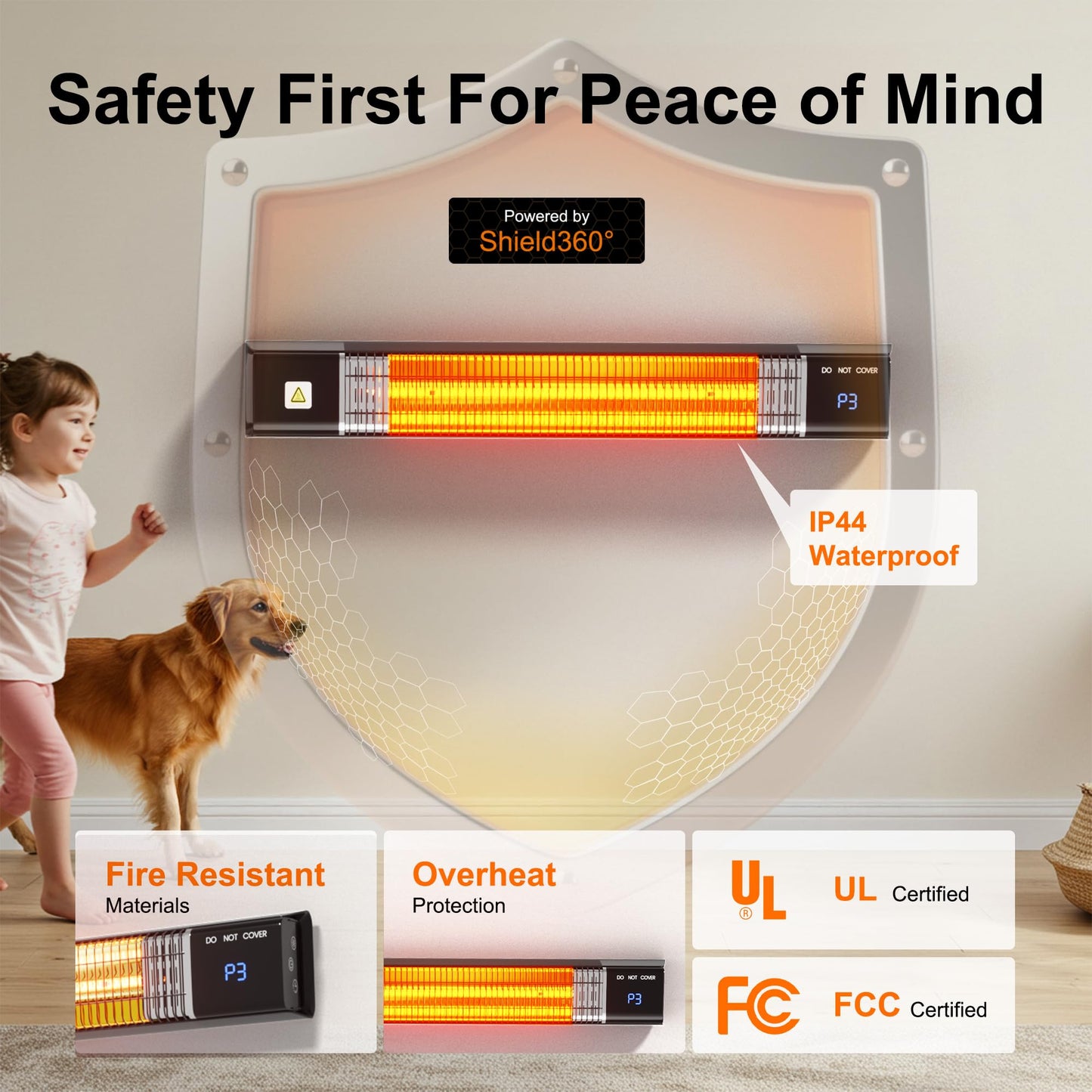Uthfy Wall Mounted Patio Heaters for Outdoor Use, 1500W Outdoor Heaters for Patio with Remote, 24H Timer, Waterproof, Infrared Heater for Outdoor Indoor Use, Garage, Yard, Bedroom