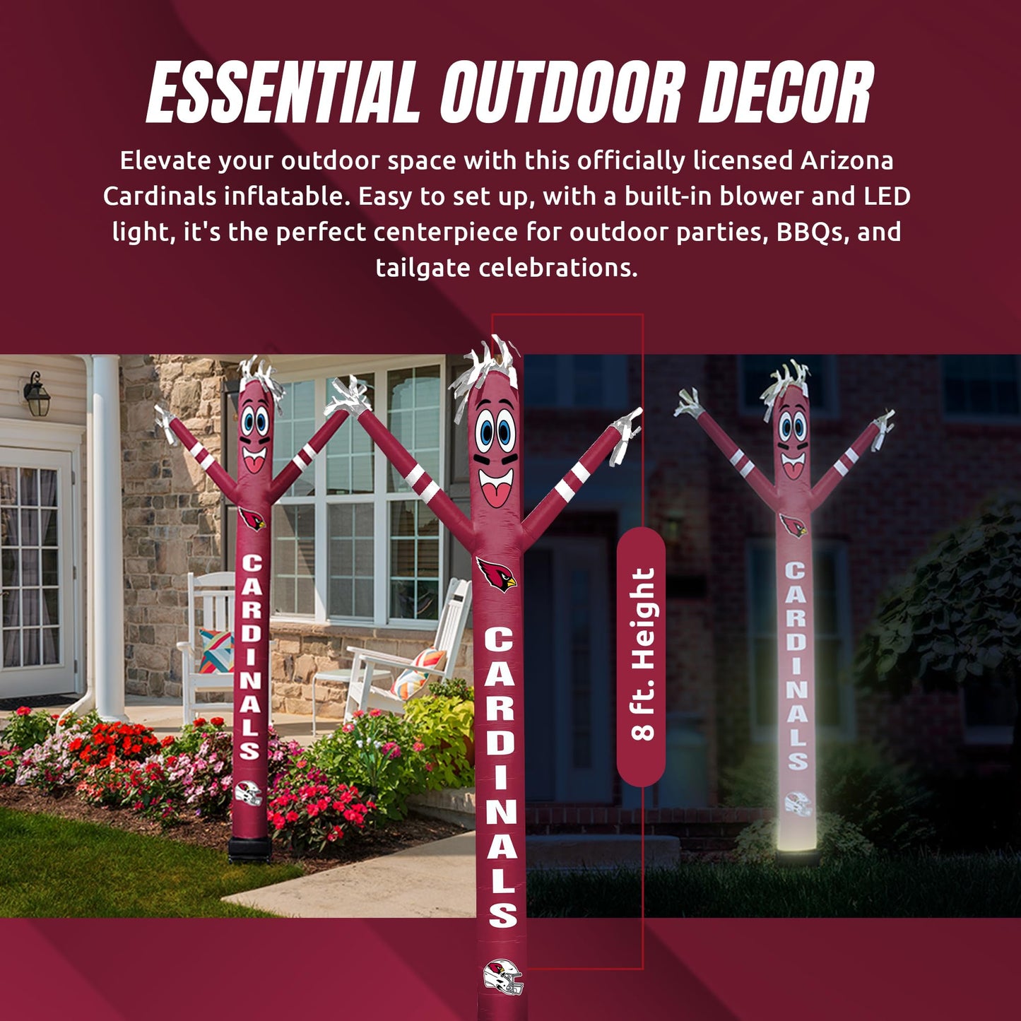 Sporticulture NFL Football Arizona Cardinals Wacky Waving Inflatable Tube Guy with LED Lights & Built-in Blower Air Wacky Dancers NFL Inflatable Tube Man Crazy Sports Fan Outdoor Party Decoration