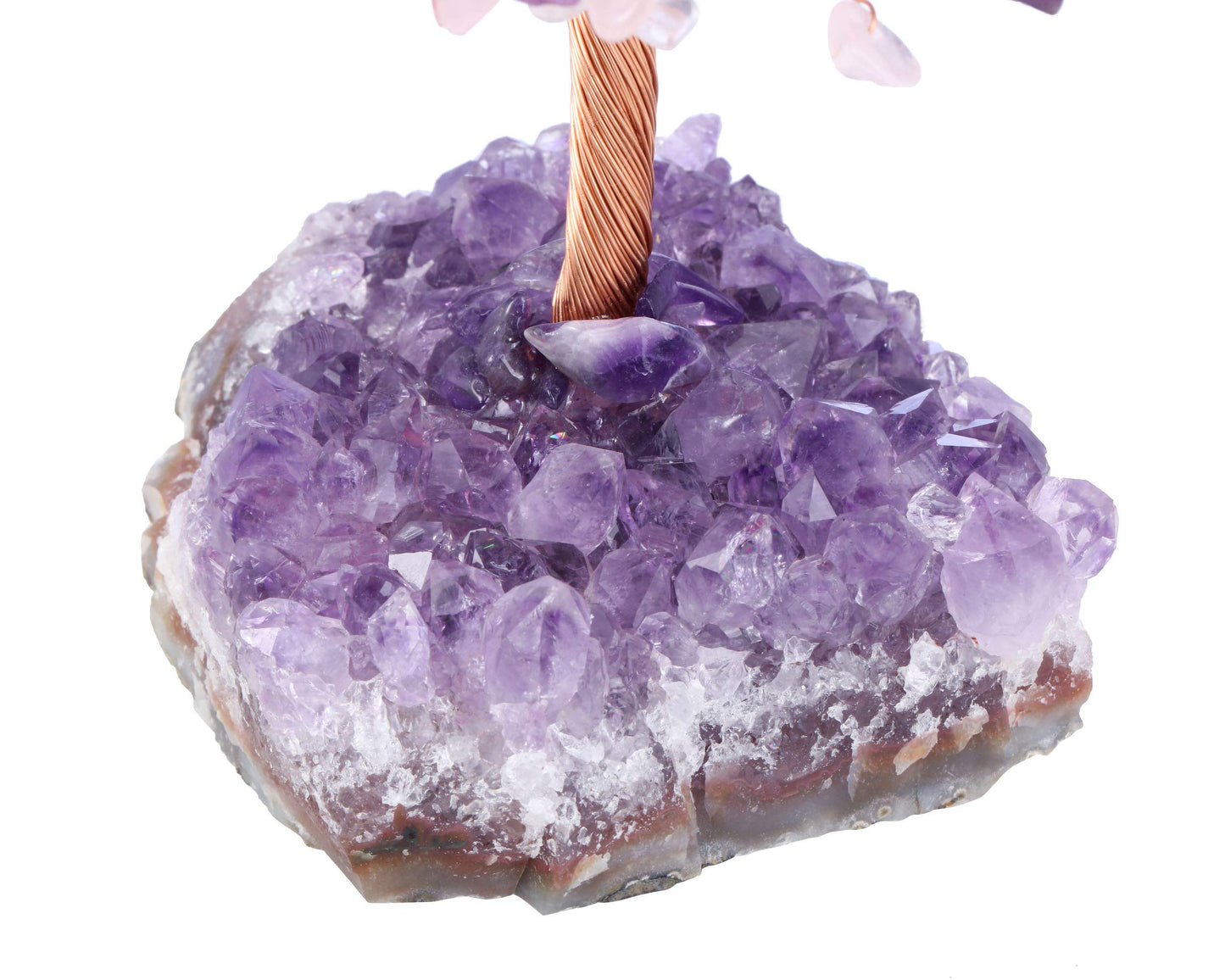 Jovivi Natural Amethyst + Clear Quartz + Rose Quartz Healing Crystal Money Tree on Amethyst Cluster Geode Druzy Base Feng Shui Crystals for Home Office Desk Decorations, Wealth, Good Luck