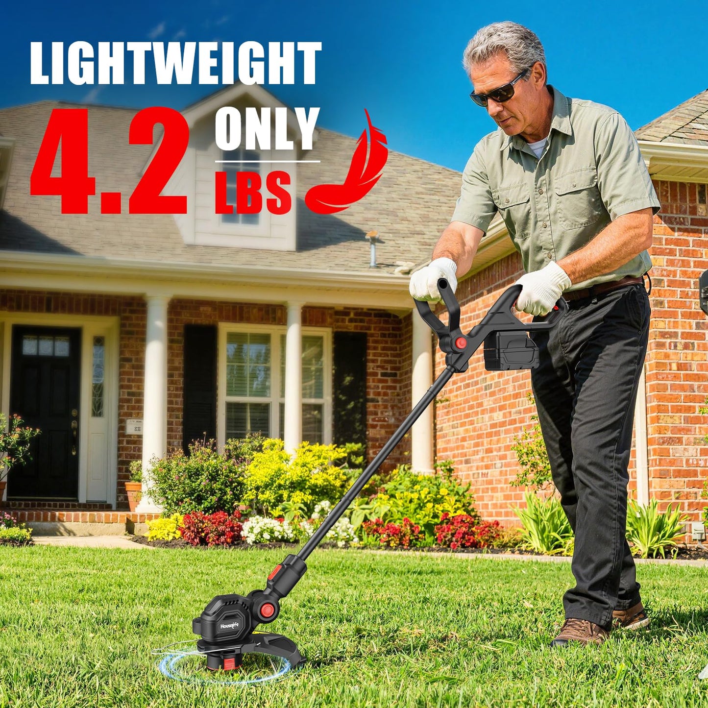 Cordless Weed Eater Compatible with Milwaukee M18 18V Battery(Tool Only), 12-Inch 3-in-1 String Trimmer with 8500RPM Upgraded Motor, Automatic Line Feed Weed Wacker for Lawn Edging and Mowing-Red