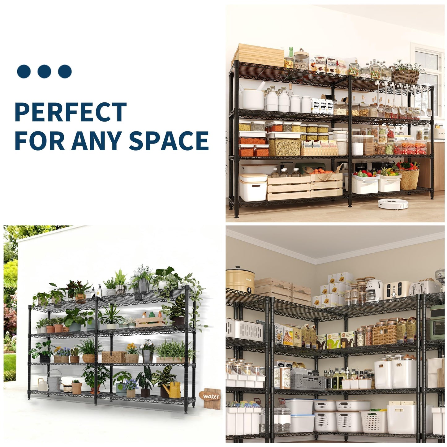 Garvee 70.8" W Storage Shelves Metal Shelving Unit, 4-Tier Heavy Duty Wire Shelving Extra Wide L-Shaped Storage Rack for Apartment Pantry Kitchen Corner Bedroom
