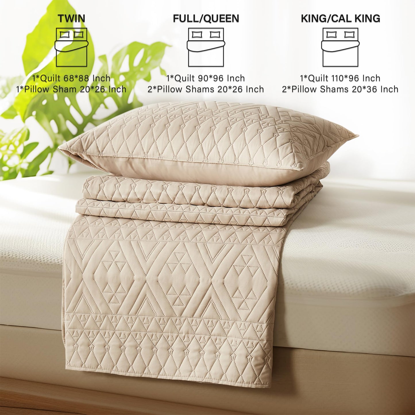 akkialla Full/Queen Size Quilt Bedding Set,Beige Lightweight Microfiber Soft Bedspread,Modern Style Geoetric Pattern Coverlet Set for All Seasons,3 Piece(1 Quilt,2 Pillow Shams)