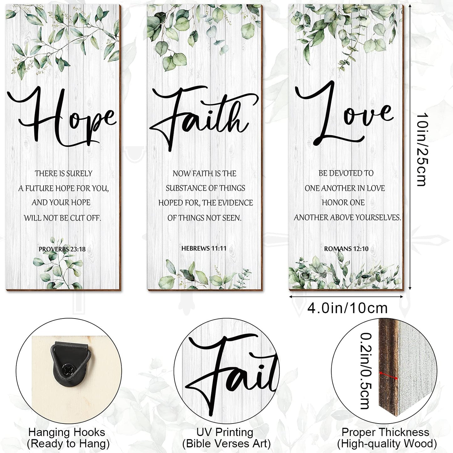 3 Pieces Wall Decor Christian Wall Decor Green Inspirational Art Scripture Hanging Plaque Rustic Wooden Leaves Sign Quote for Home Bedroom Decoration