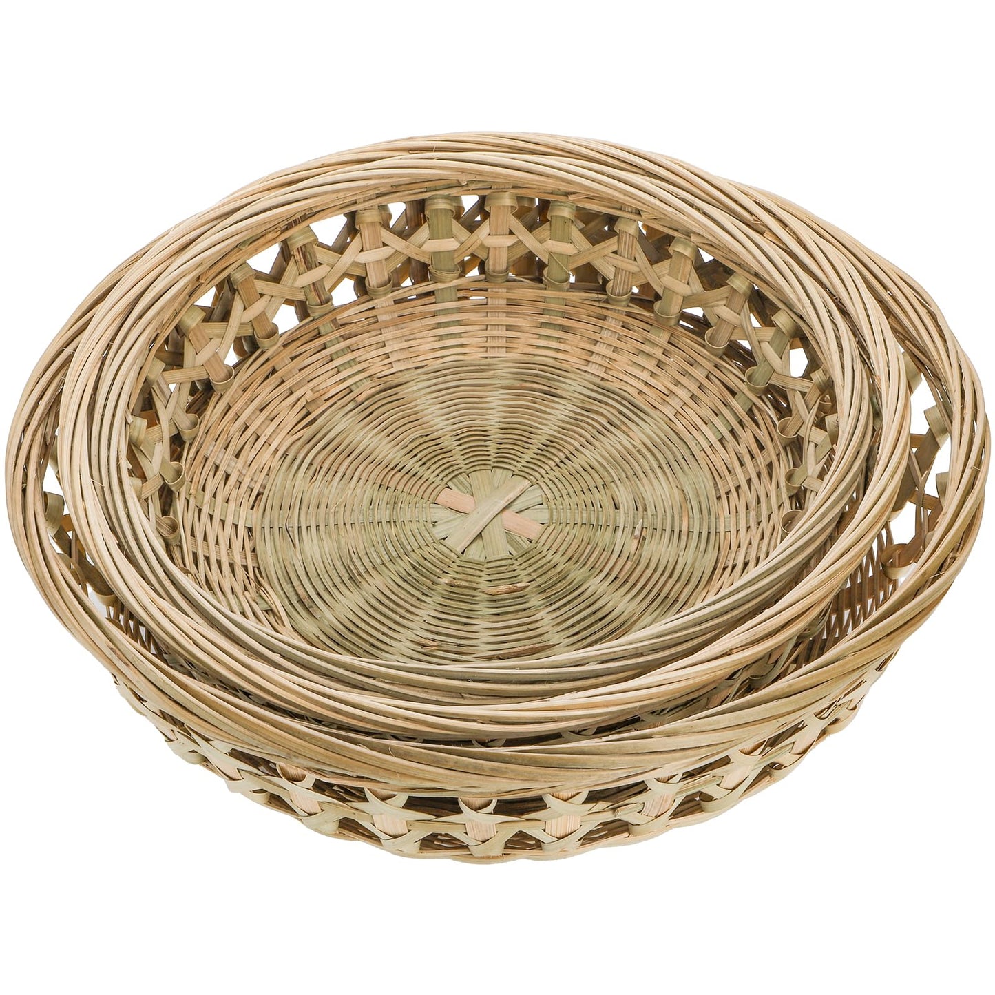 ZENFUN 3 Packs Round Woven Bread Basket, Bamboo Serving Trays, Handwoven Baskets Fruit Basket, Rattan Serving Baskets for Daily Dinning, Kitchen Organization, Stackable