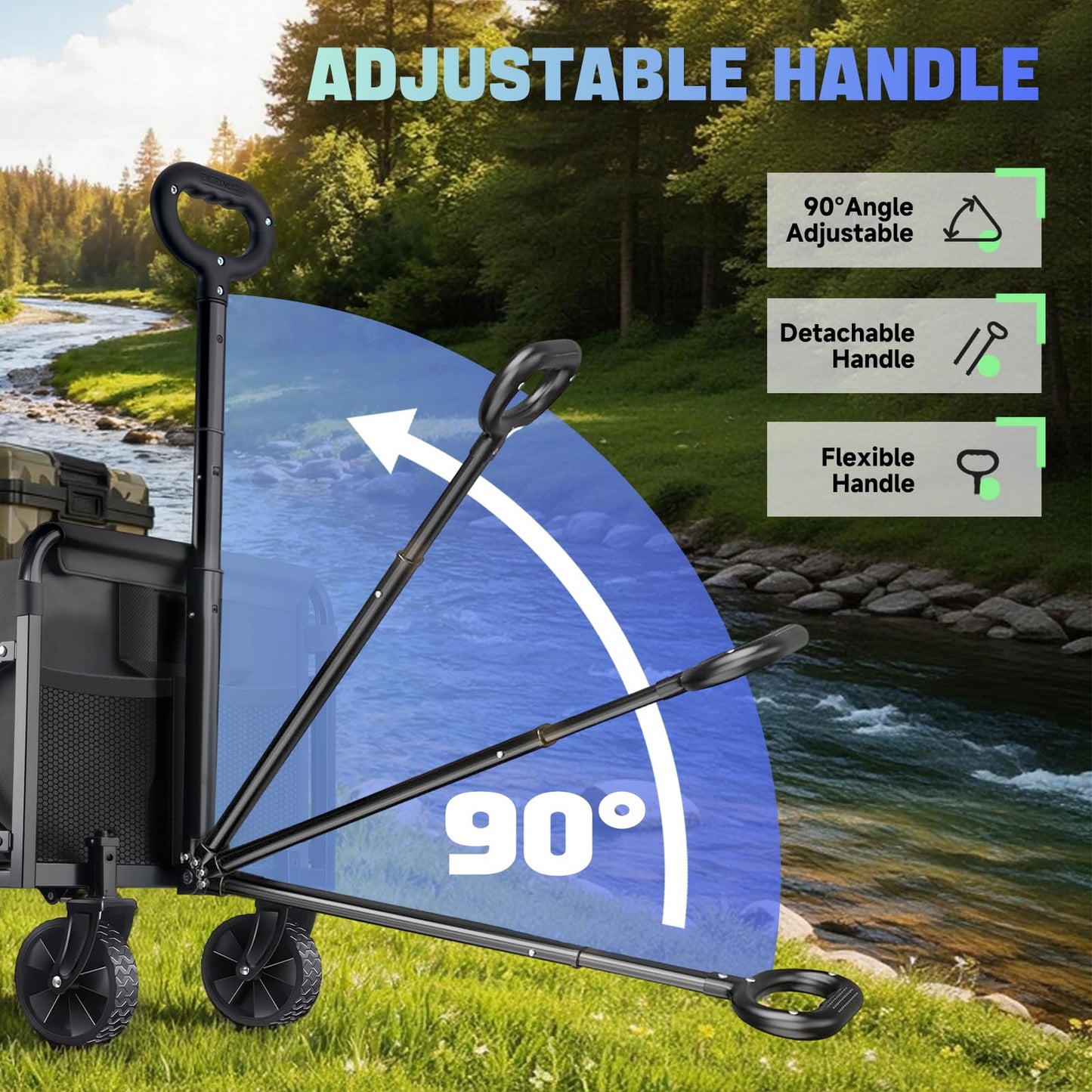 360LBS Collapsible Wagon Cart with Wheels - Heavy Duty Folding Wagon Carts for Grocery, Lightweight Utility Wagon with All-Terrain Wheels & 2 Cup Holders, Portable Beach Wagon for Shopping Garden