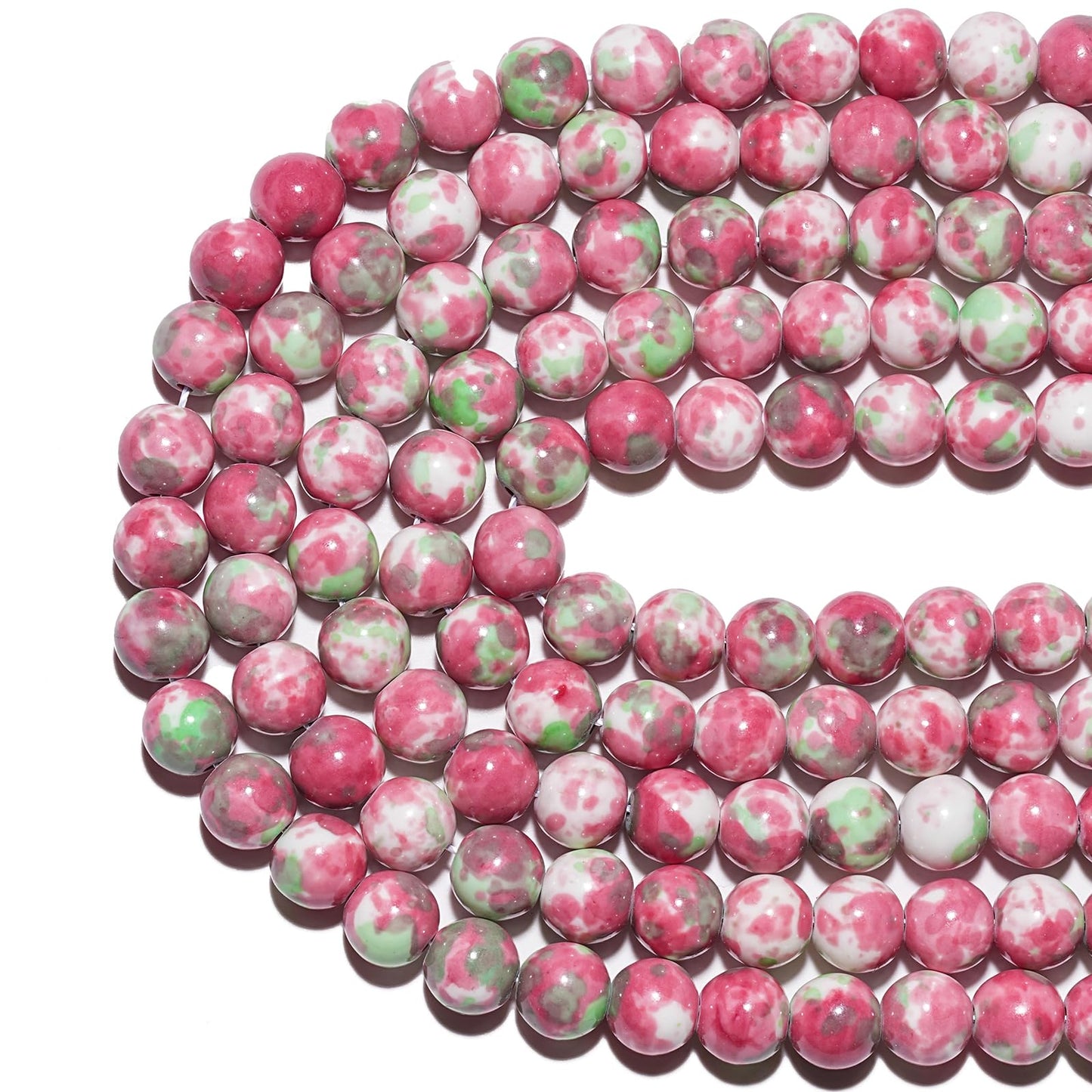 10mm Natural Green Red Rain Flower Gemstone Beads Polished Round Smooth Stone Beads for Bracelets Jewelry Making 15inch Loose Beads