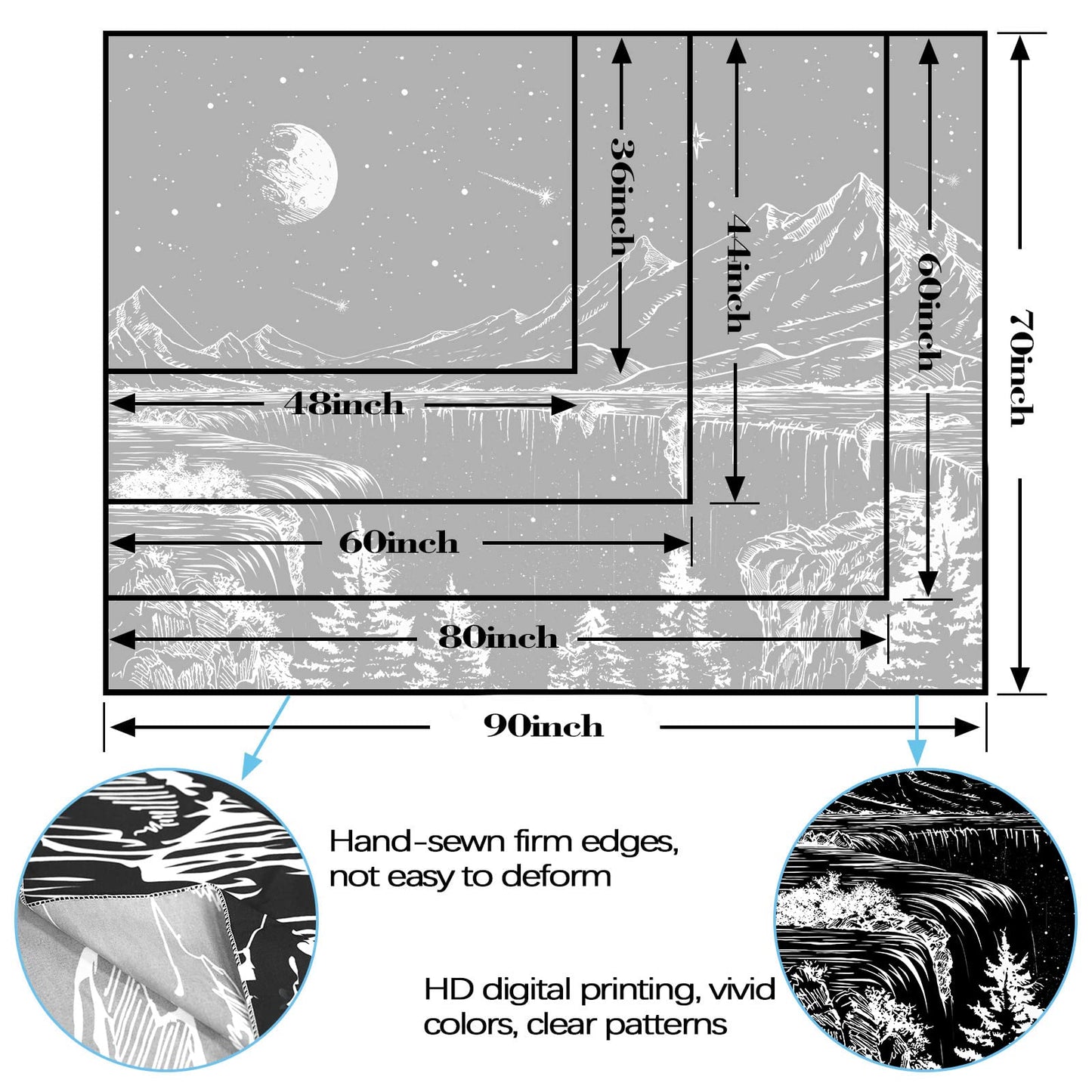 Zussun Black and White Tapestry Starry Night Mountain Tapestries for Bedroom Aesthetic Moon and Stars Tapastry's Wall Hanging Dark Nature Forest Wall Tapestry for Living Room Dorm (48'' × 36'')