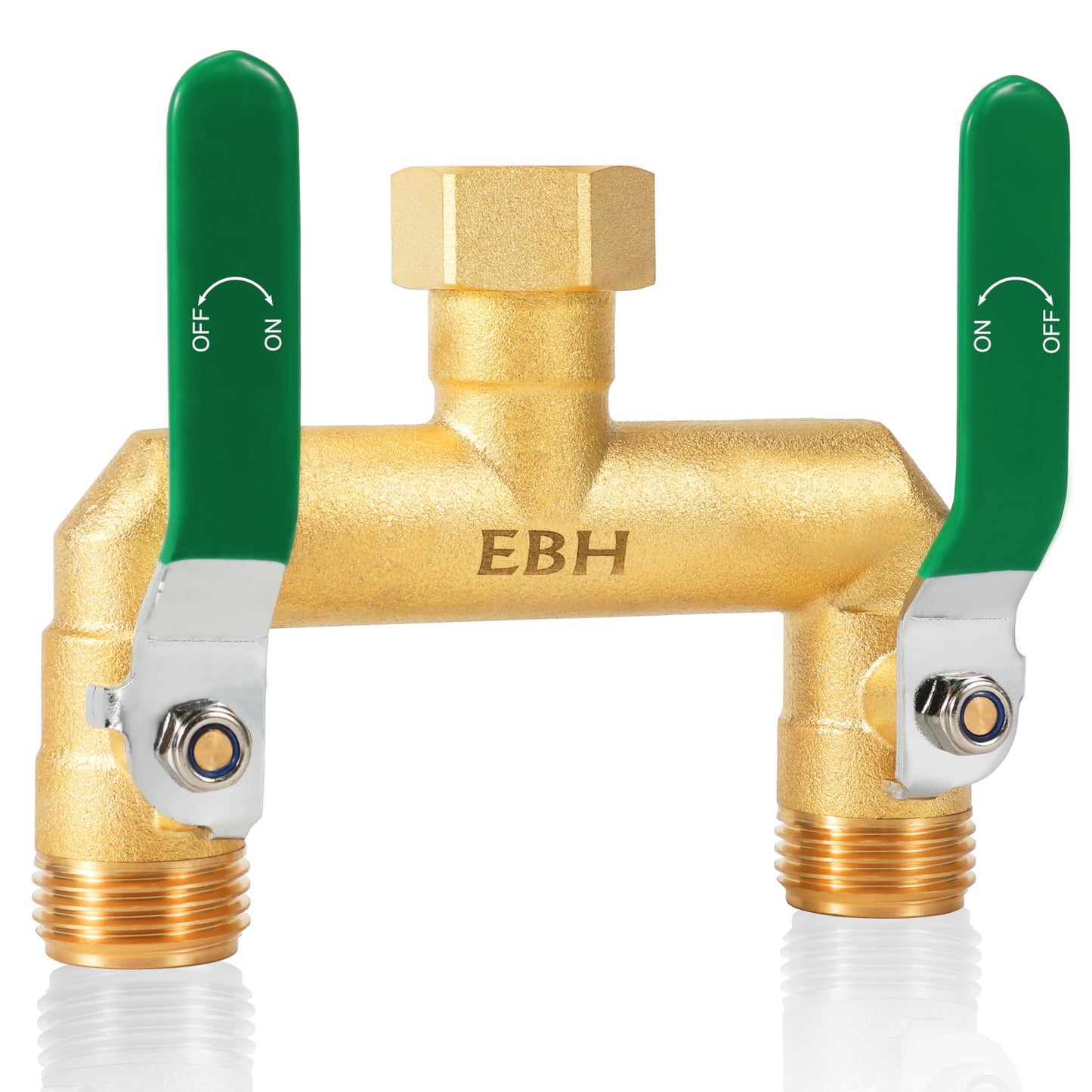 EBH Garden Hose Splitter, 2-Way High Flow Heavy Duty Brass Outdoor Hose Manifold with Extra Long Handles Full Flow Faucet Adapter- 3/4” GHT(Green)
