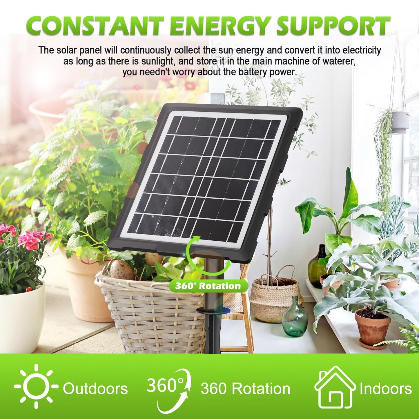 Solar Powered Dual Pump Drip Irrigation Kit for Outdoor Indoor Plants, 2-Zone Smart Self-Watering System with USB Charging, Automatic Plant Waterer for Garden Patio Balcony Vacation