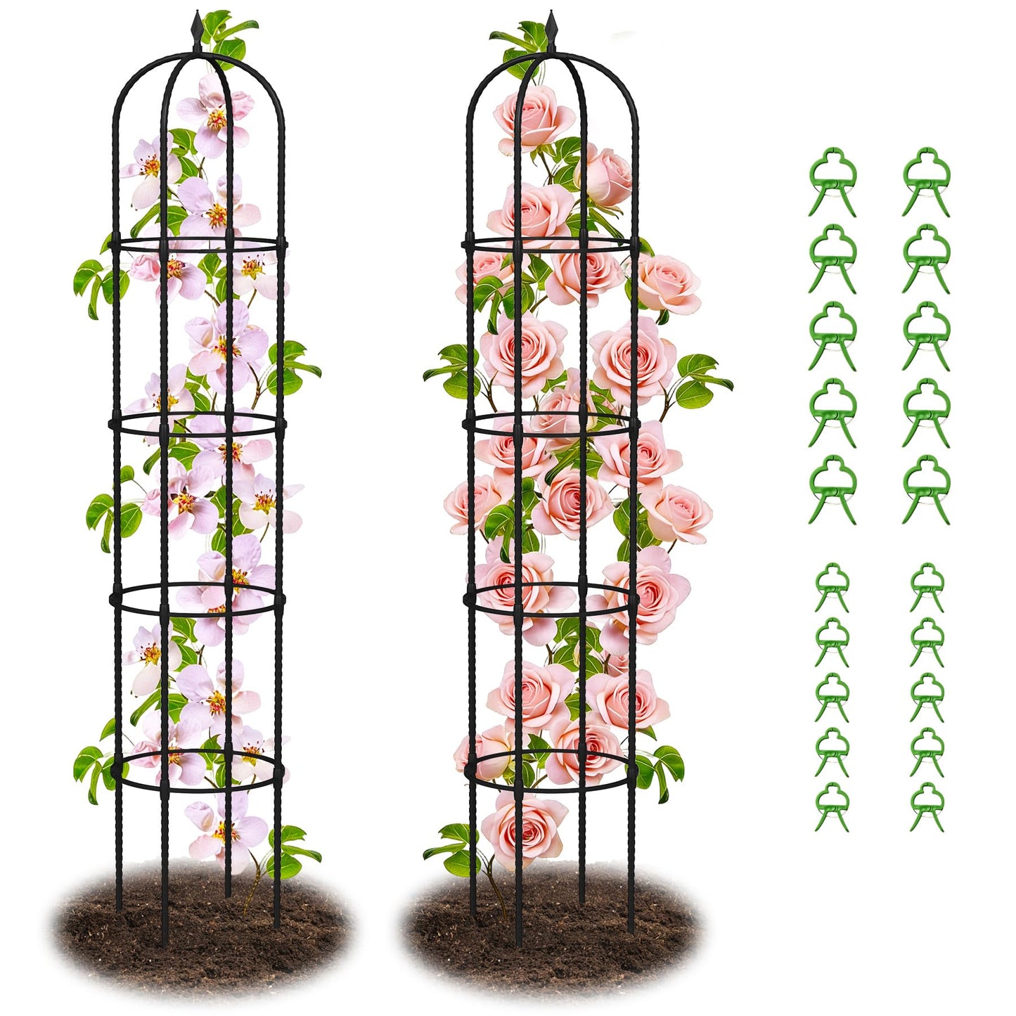 Garden Obelisk Trellis for Climbing Plants - 76" Tall Weather-Resistant Rustproof Metal Plant Flower Support for Roses, Clematis, Tomatoes & Vines, Indoor/Outdoor Use, 12”D (2 Pack)