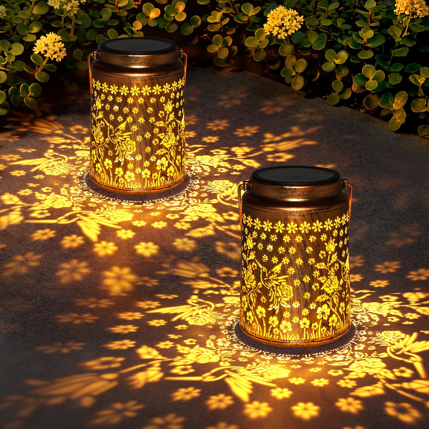 Babineto 2 Pack Solar Lanterns Outdoor Waterproof Hummingbird Garden Decor Gift for Women, Mom, Grandma, Metal LED Decorative Hanging Light for Yard, Patio, Lawn