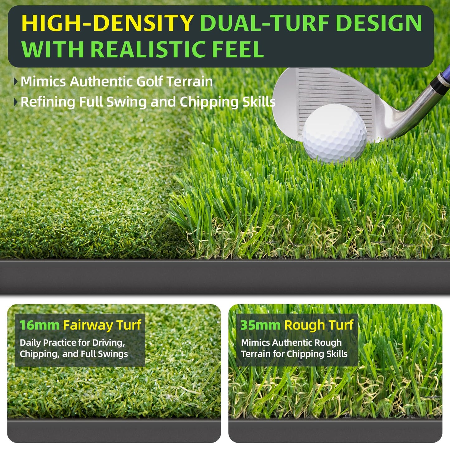 Bltend Dual-Turf Golf Mat: 5x4ft 31MM Thickened Heavy-Duty Golf Hitting Mats Practice Outdoor/Indoor, Artificial Turf Training Matt with 9 Balls, 8 Tees for Driving, Chipping, Swing