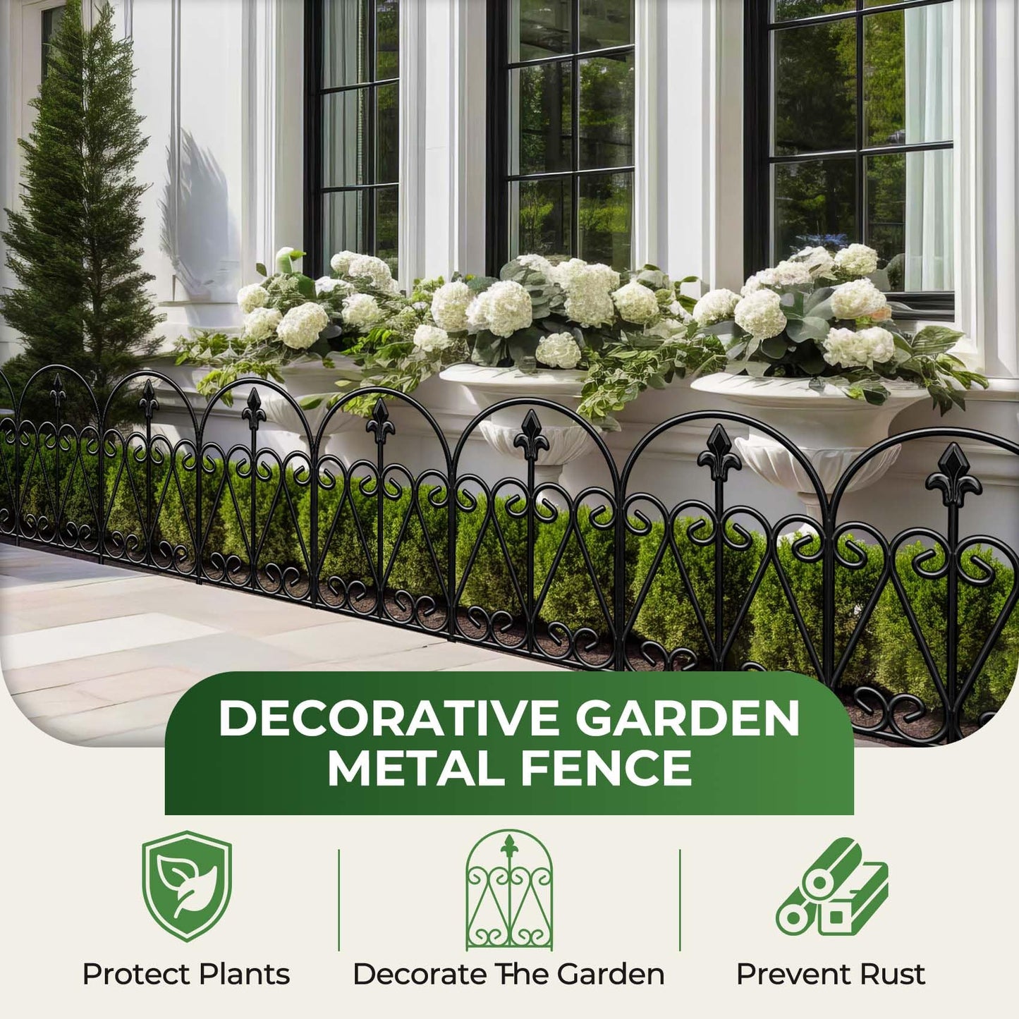 HIHADUUM 24.5in (H) x 10.8ft(L) Decorative Garden Fence, 10 Pack Heavy Duty No Dig Fence for Dogs, Metal Arched Garden Fencing Barrier Outdoor Fencing for Flower Beds, Patio & Yard Decor