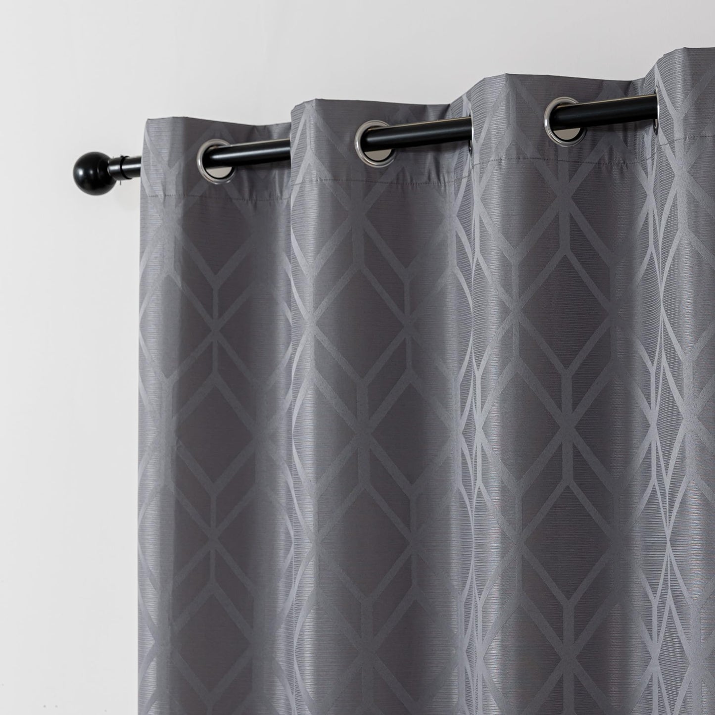 Amazon Basics Jacquard 2-Piece 100% Blackout Curtains, Living Room and Bedroom Drapes, Thermal Insulated Window Treatment, 52"x84", Grey