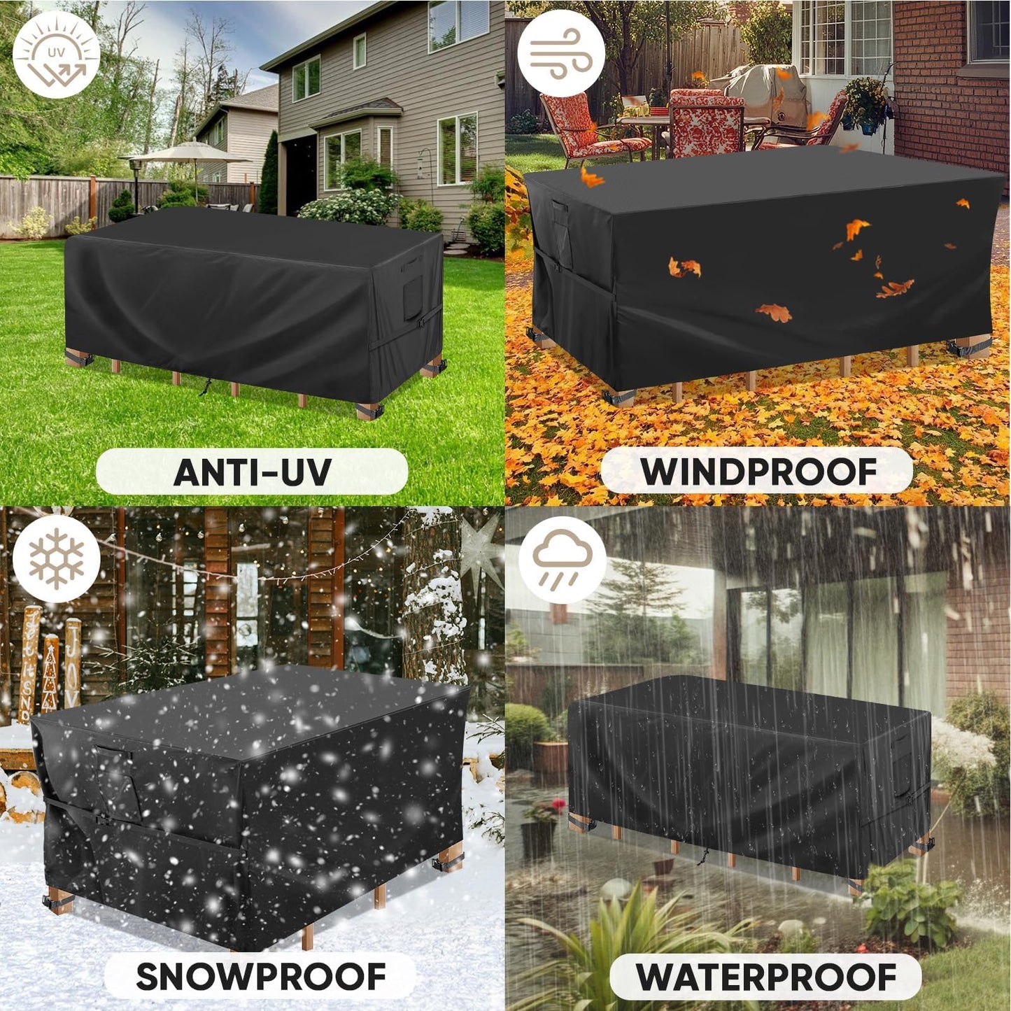 BALEINE Patio Furniture Covers, Outdoor Furniture Covers Waterproof, Heavy Duty Oxford Patio Table Cover for Outdoor Table, Chair, Sofa, Desk (Black, 138"L x 86"W x 32"H)