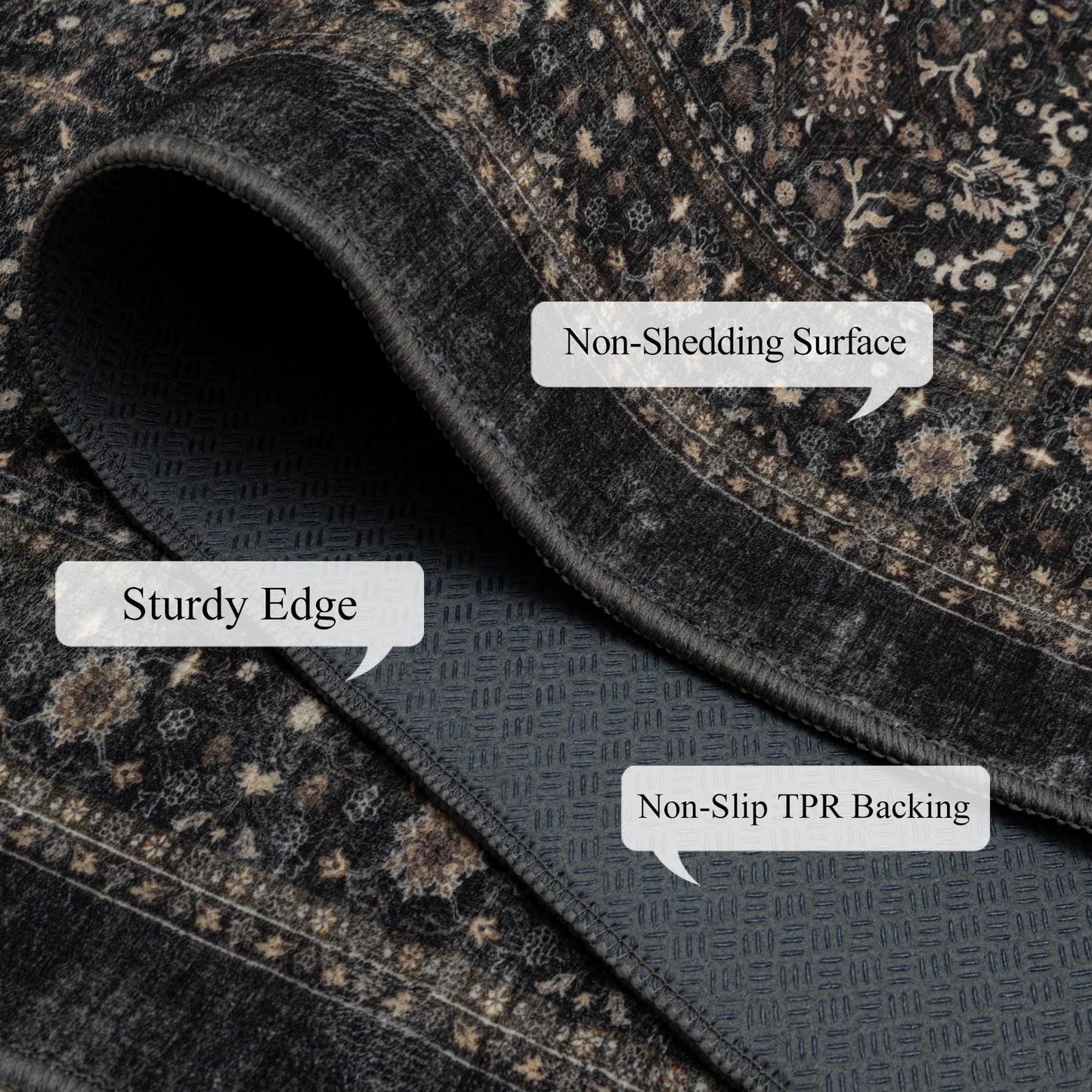 Ruaruarug Area Rug Non Slip Machine Washable Ultra Soft Living Room/Bedroom/Kitchen/Outdoor/Classroom Black Grey, 2'×3'