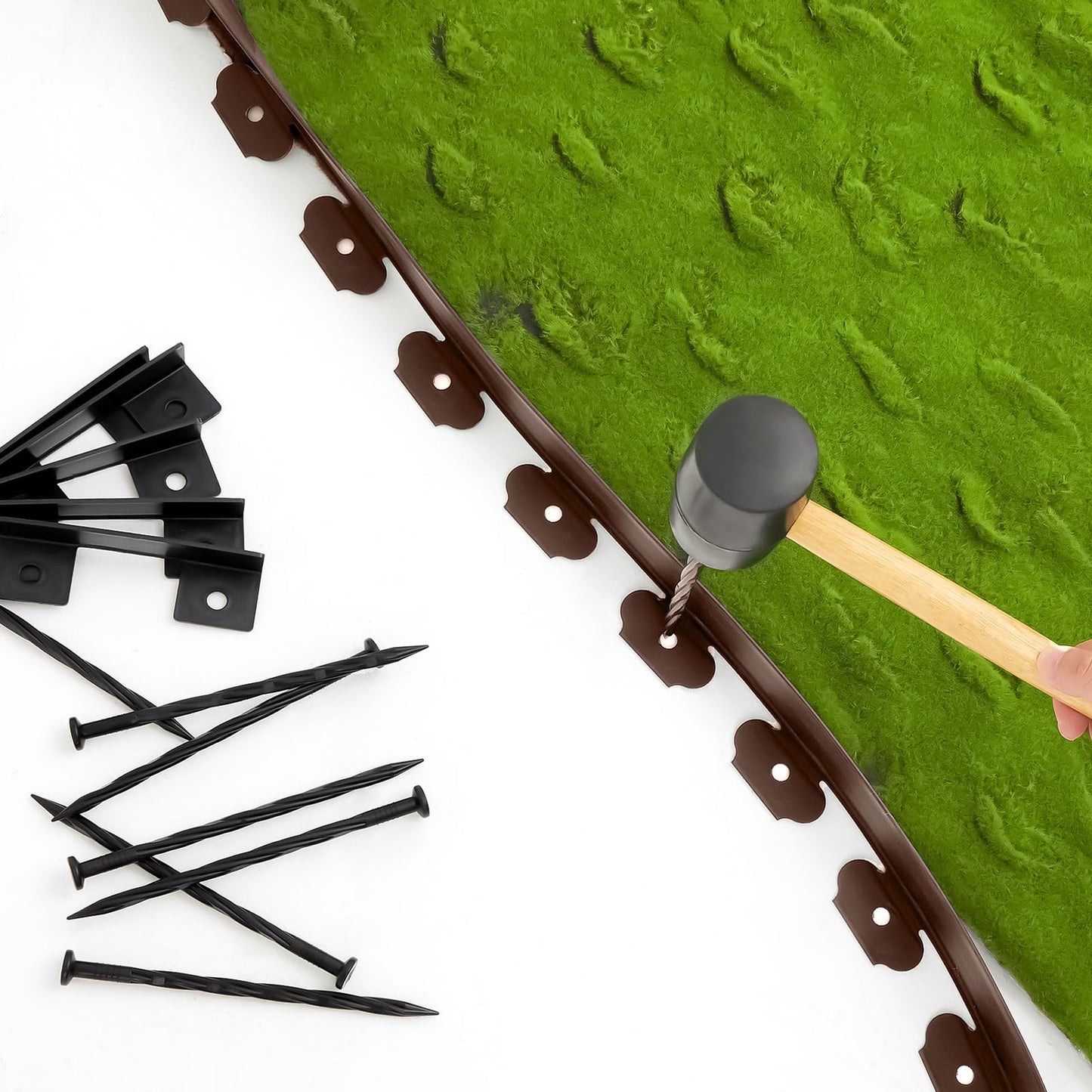 Sasylvia 2.5'' x 200' Landscape Edging Kit Edging Border Coil Include 120 Anchoring Spikes 10 Connectors Plastic Garden Border for Lawn Garden Grass Yard Home(Brown)