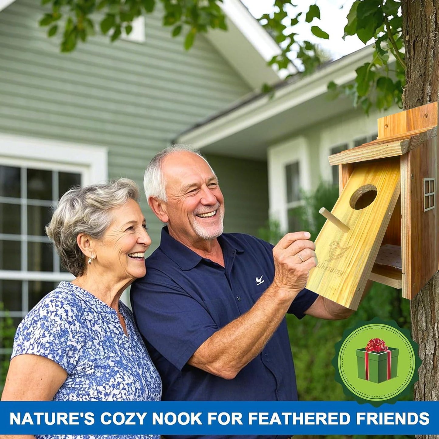 Whesamy Large Bird House, Bird Houses for Outside Clearance, Cedar Birdhouses for Outdoors, Wood Birdhouse with Secure Latch, Bluebird Houses for Wren Swallow Finch Hummingbird