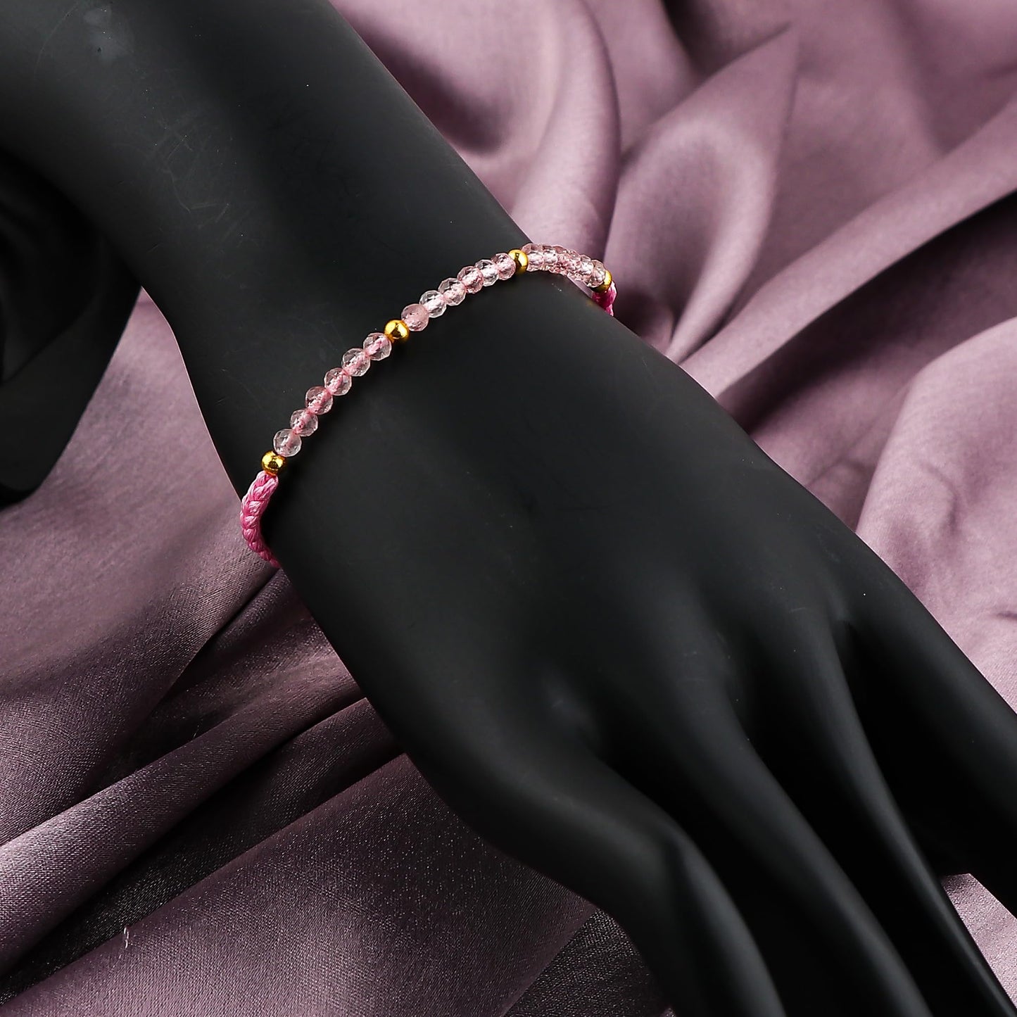 GEMSYMPHONY Strawberry Quartz Gemstone Beads Braided Bracelet – 3.5mm Natural Stone Beads, Handmade Adjustable Braided Rope Bracelet, Healing Crystal Jewelry for Men & Women, Unisex Boho Gift
