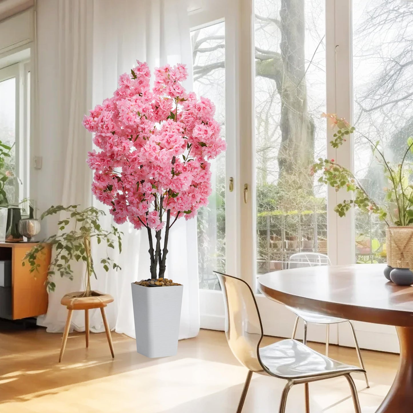 Artificial Cherry Blossom Tree 5FT Tall Pink Fake Sakura Flowers Tree, Fake Plants Indoor Decor for Spring Living Room Home House Entryway Bedroom Office Inside Wedding Party Valentine's Day