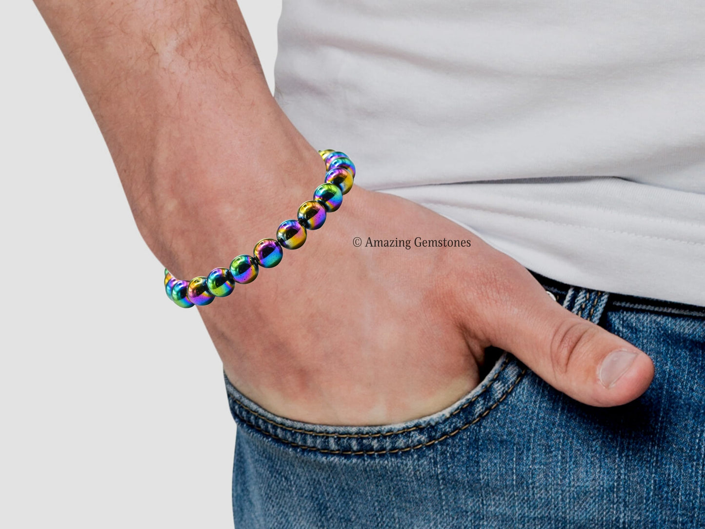Amazing Gemstone Crystal Bracelet for Women Men's Gifts - Protection Healing Crystal Bracelet - 8mm Gemstone Beaded Stretchable Bracelet Pulseras Para Hombres Mujer Stocking Stuffers Mothers Day Gift (Mystic hematite)