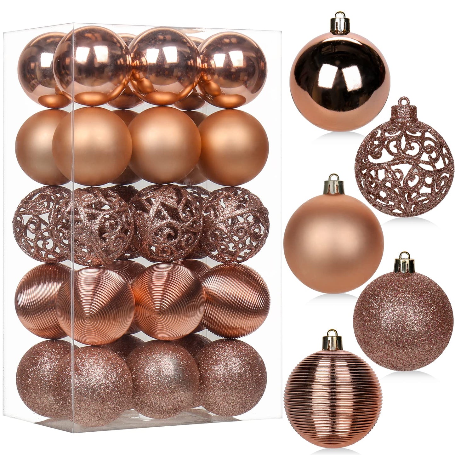 30PCS 2.36" Christmas Ball Ornaments Shatterproof Rose Gold Christmas Tree Decorations Xmas Tree Balls Halloween Ornaments Décor