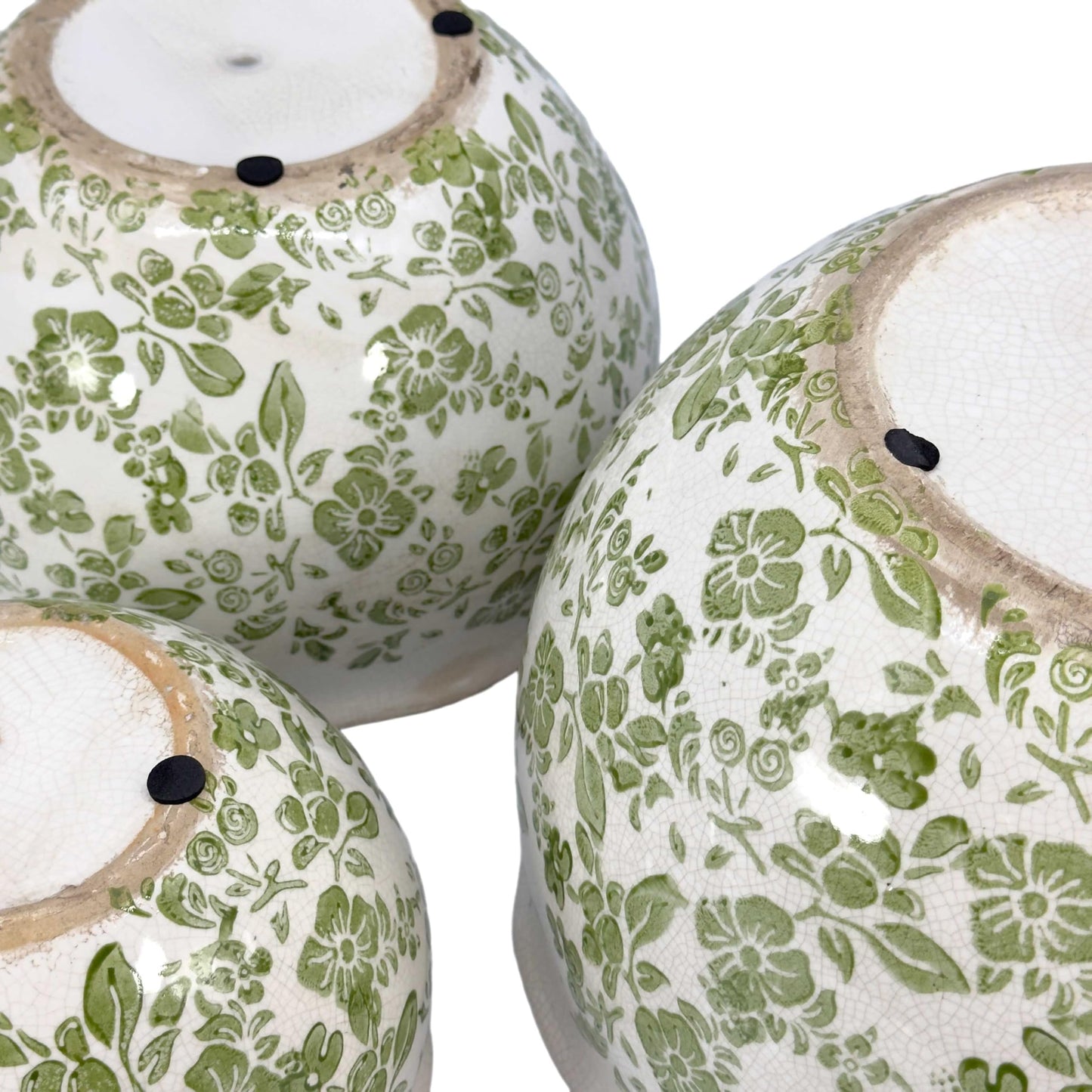 Galt International Ceramic Plant Pots Set of 3 Rustic Vintage Farmhouse Cream Crackle Glaze (11"/ 9.6"/ 7") Garden Indoor Outdoor Flower Planter w/Drainage Hole (Vintage Green)