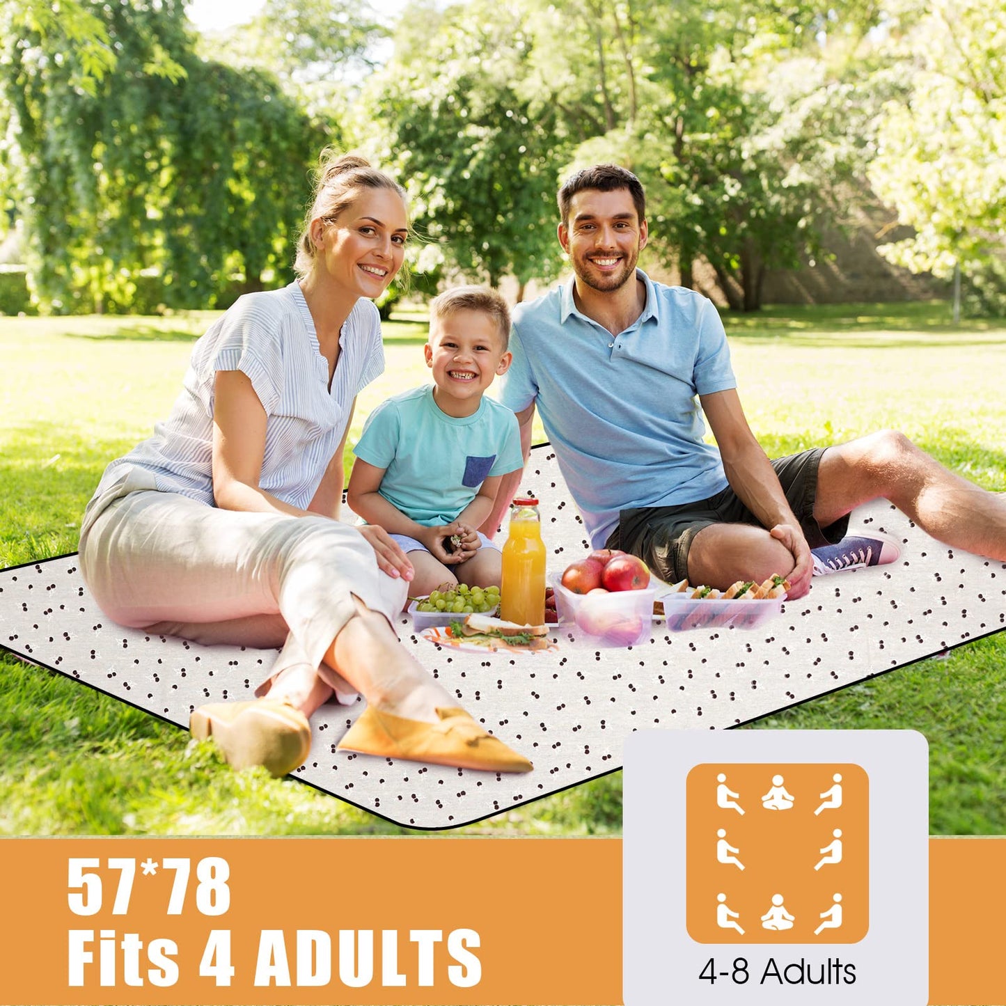 Extra Large Picnic Outdoor Blankets with Carry Strap, Oversized 78"x57" Waterproof & Sand Proof Portable Camping Mat, Outdoor Beach Mat ,Indoor(Brown)