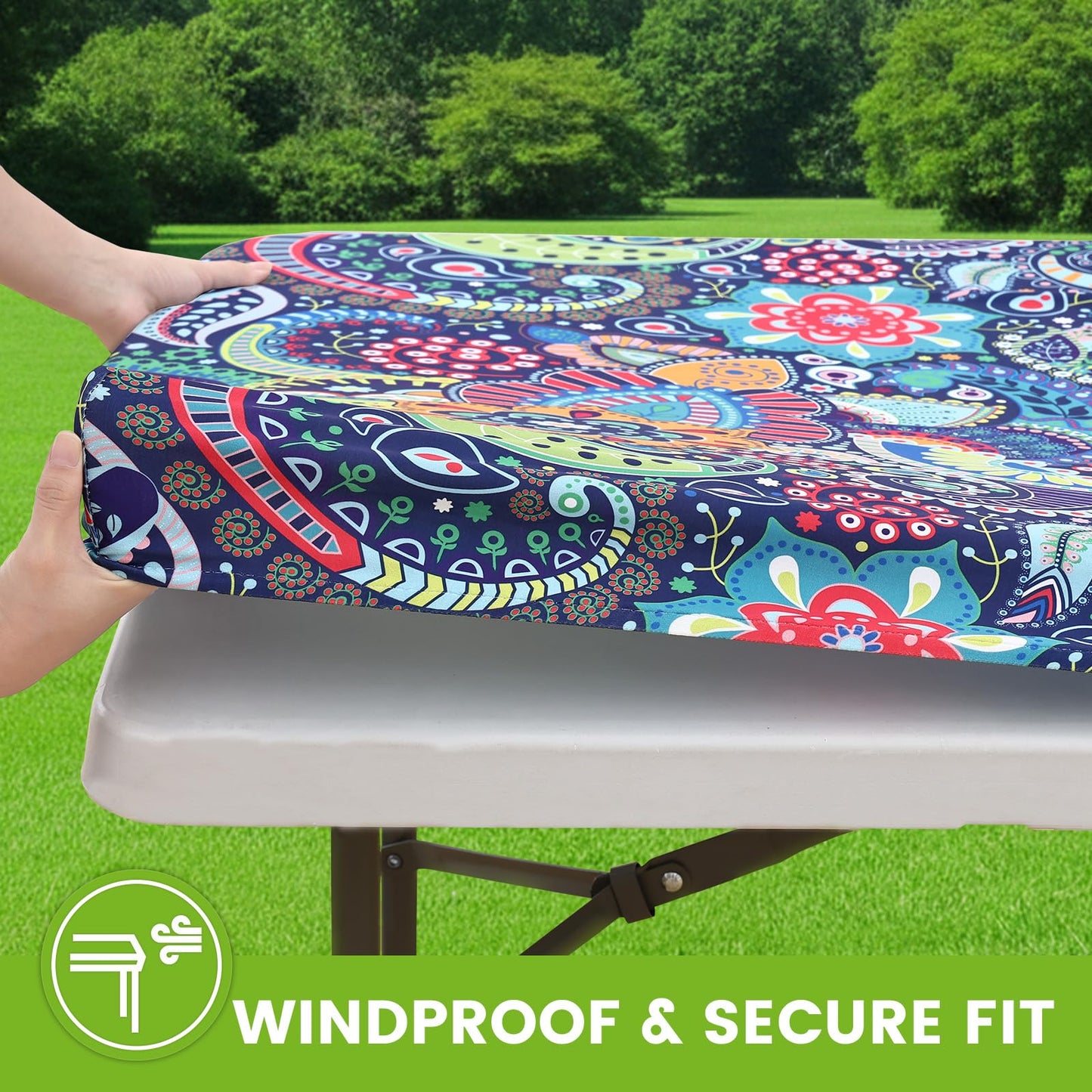 Smiry Spandex Fitted Tablecloth for 6 Foot Rectangle Tables, Washable Picnic Table Cover with Elastic, Stretch Reusable Table Cloth for Outdoor, Camping, Dining & Kitchen (Paisley, 30"x72")