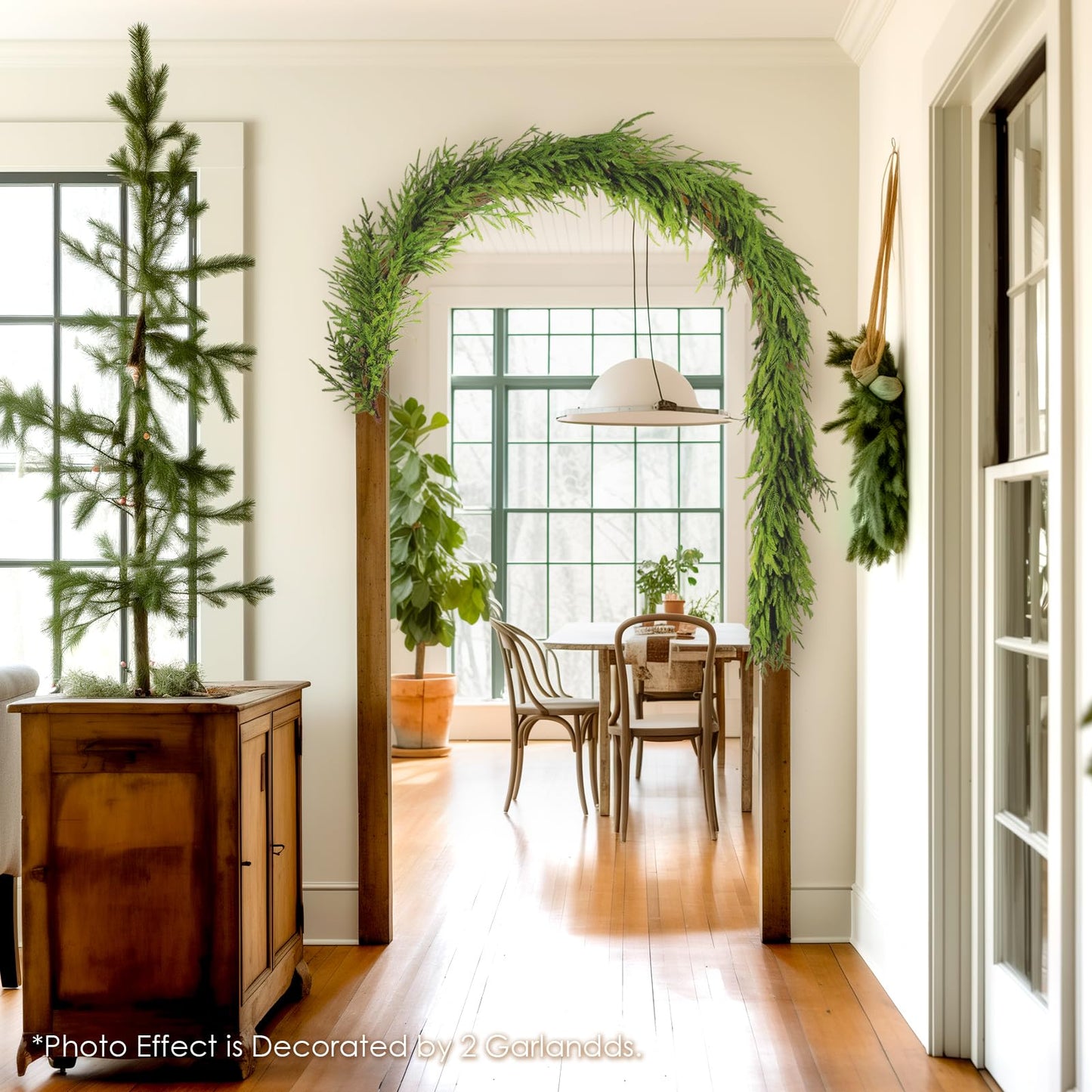 WBHome 2 PCS 9FT Real Touch Norfolk Pine Christmas Garland, Winter Greenery Garland for Christmas, Holiday Seasonal Outdoor/Indoor Home Decor