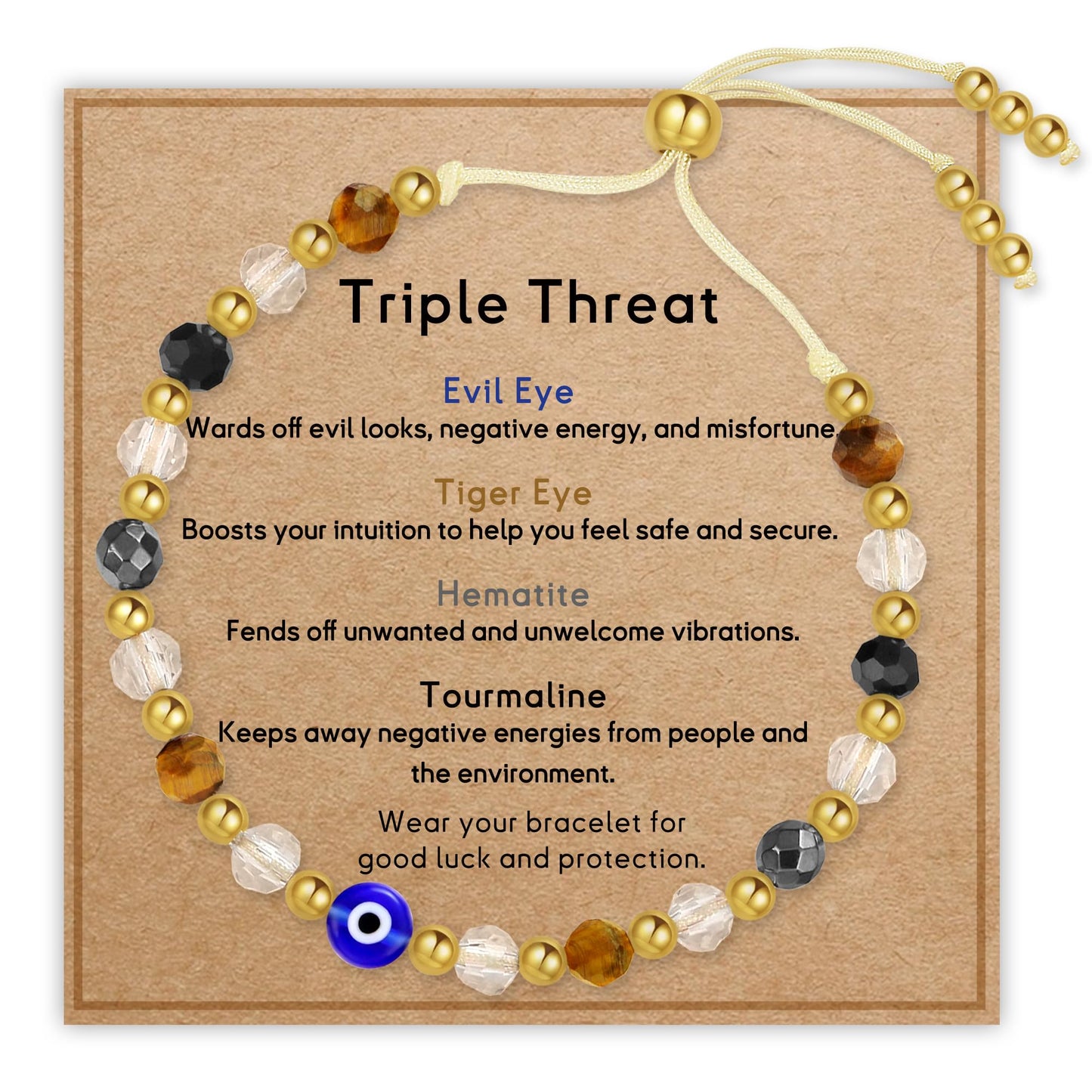 SmileBelle Triple Protection Bracelets for Women, Black Tourmaline Bracelets as Evil Eye Jewelry for Women Tigers Eye Bracelet for Crystal Jewelry Hematite Bracelet as Birthday Gifts