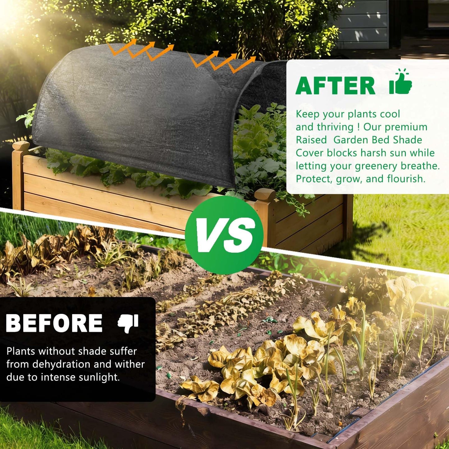 Upgraded 4x2x1Ft Raised Garden Bed Sun Shade Kit – 70% Black Shade Cloth Plant Sunblock Cover with 7mm Thicker Foldable Fiberglass Poles, Pre-Assembled Tunnel with Stakes & Fixed Ropes for Raised Bed