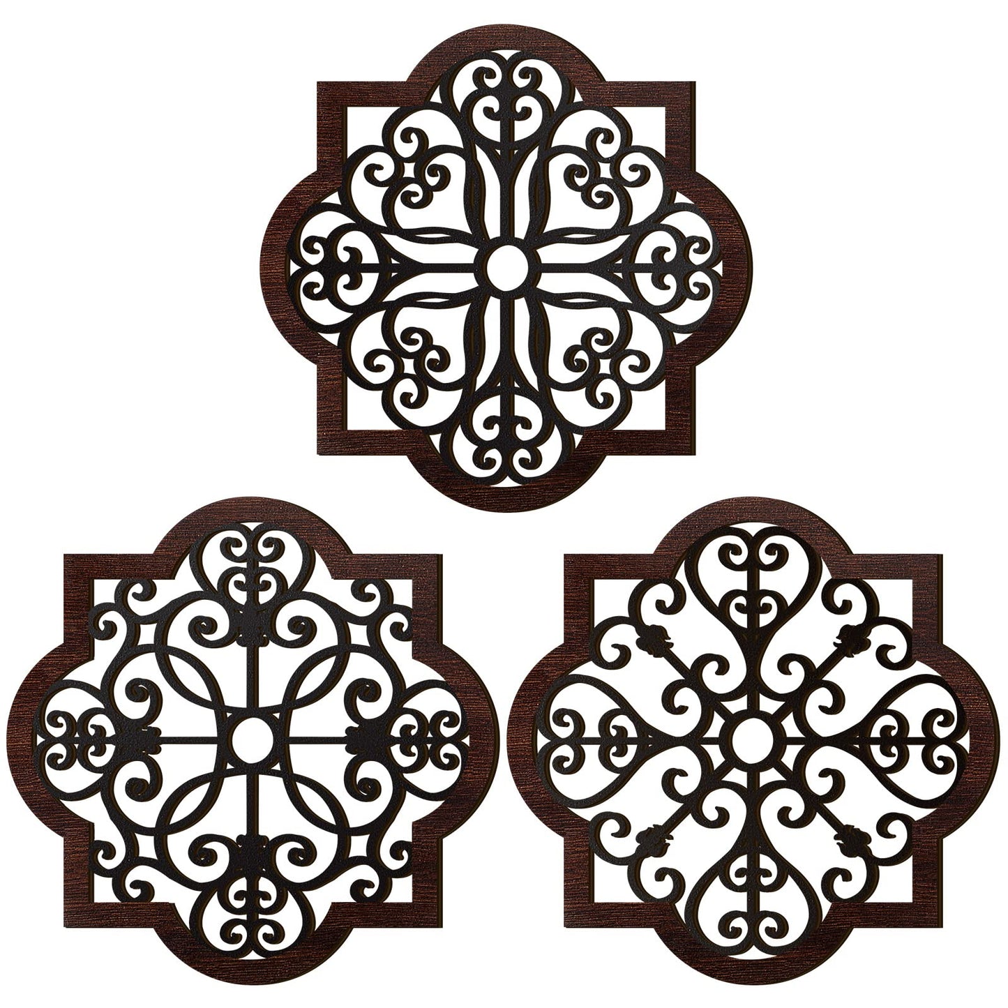 Zhanmai 3 Pieces Thicken Rustic Wood Wall Decor Farmhouse Geometric Wall Art Farmhouse Hanging Decoration for Living Room Bedroom Home Indoor Outdoor Office, 12 x 12 Inch, Brown