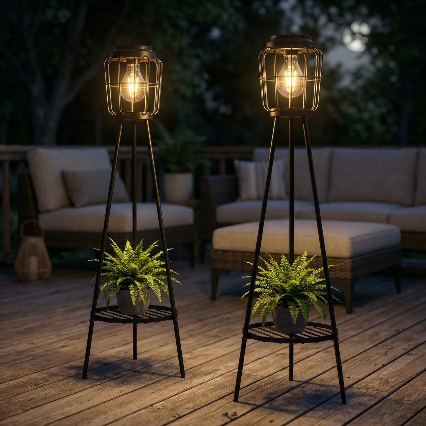 VISFLAIR Solar Lights with Plant Stand, Outdoor Floor Lamp, Waterproof Solar LED Edison Bulb Light Flower Shelf for Patio Porch Deck Yard Garden Decor-1 Pack