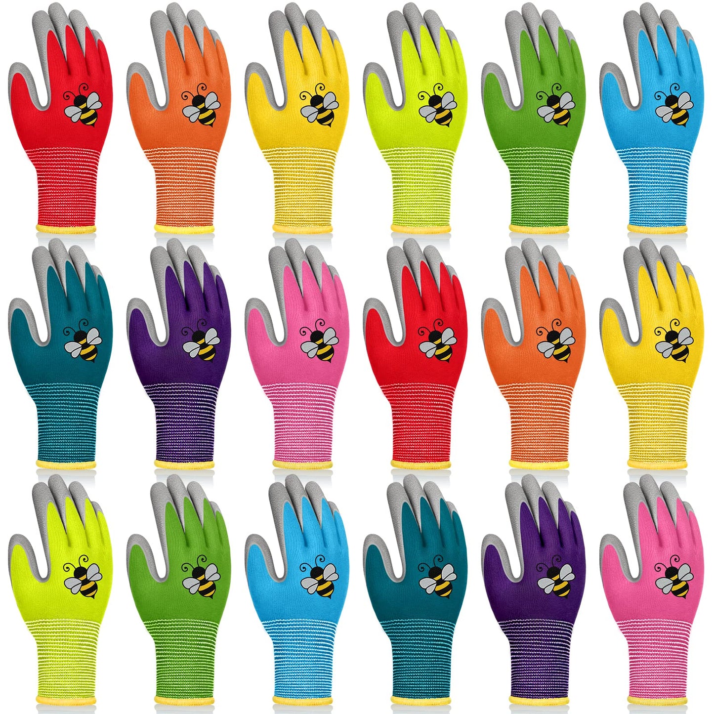 Yumoin 18 Pairs Kids Gardening Gloves Children Garden Glove Foam Rubber Coated Yard Work Gloves for Kids Toddlers Youth Boys Girls (Medium (Age 6-8))