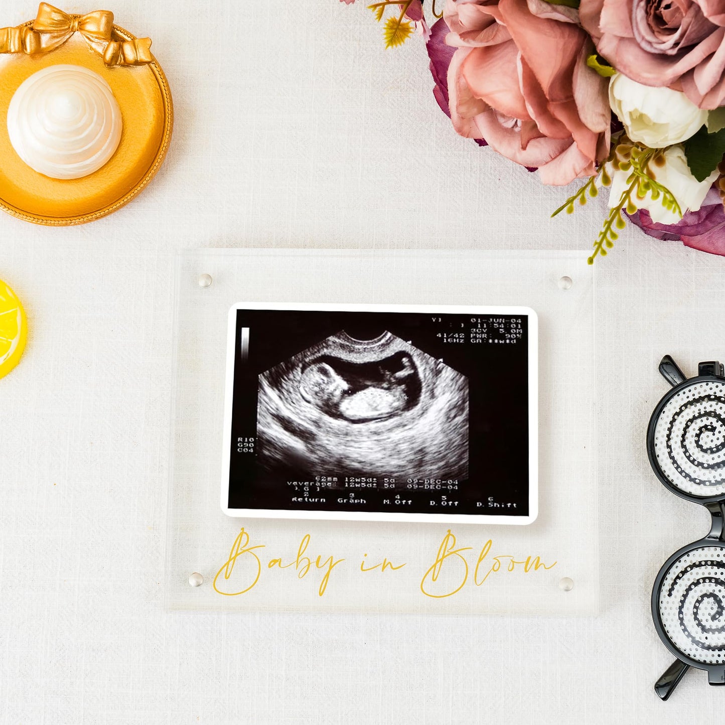 Calculs Baby US Frame Baby in Bloom Ultrasound Sonogram Keepsake Acrylic Picture Frame Freestanding Double Sided Magnetic Lucite Frameless Display Gifts