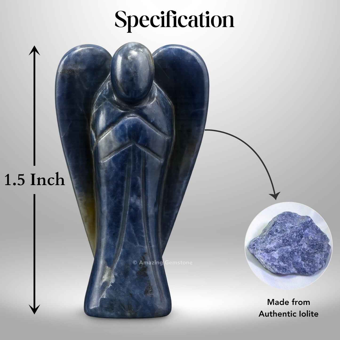 Amazing Gemstone Iolite Angel - Iolite Crystal Angel and Pocket Guardian Angel Crystal Figurines (1.5 inches)