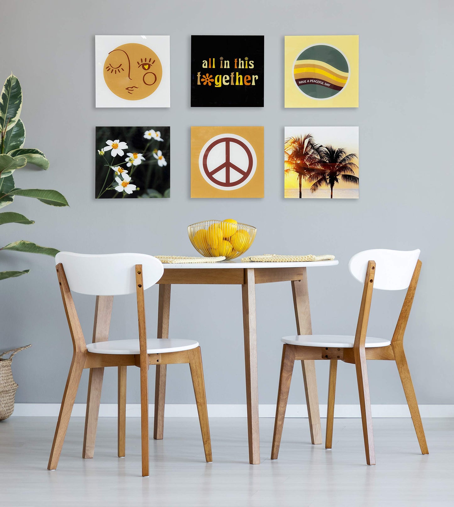 Kate and Laurel Self Stick Floating Acrylic Art, Set of 6, 10x10, Elevated Retro Wall Decor