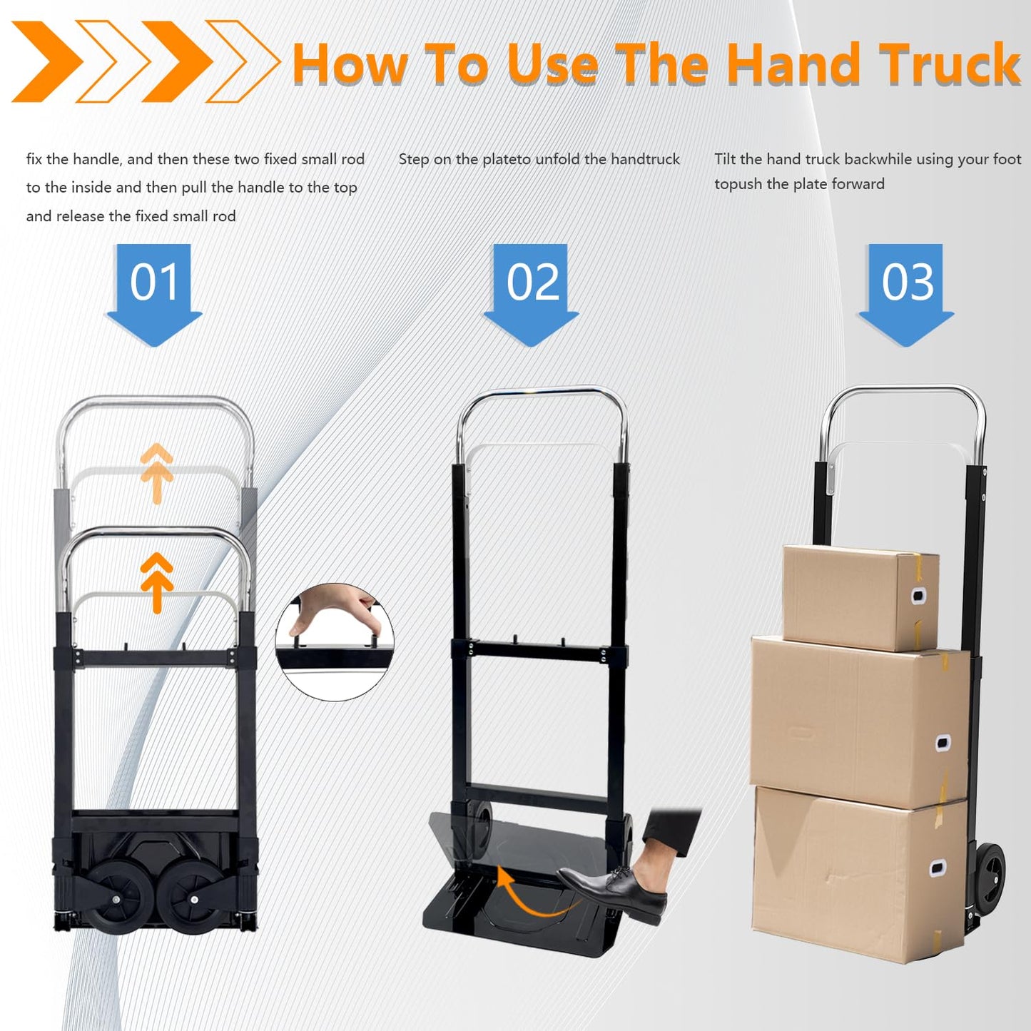 SST Folding Hand Truck with Wheels, 200 LB Capacity Portable Dolly Cart, Utility Cart with Adjustable Handle, Collapsible Dolly for Moving Travel Shopping Airport Office