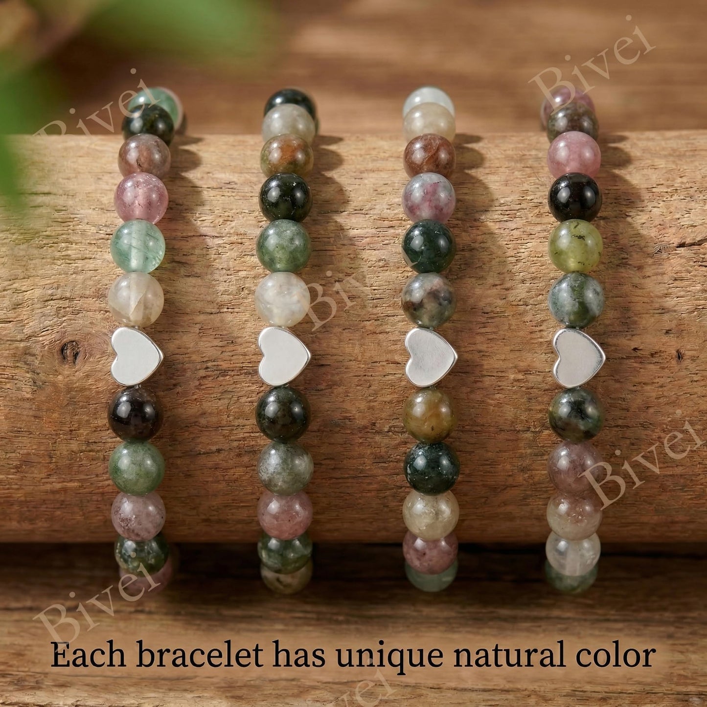 Bivei 6mm Rainbow tourmaline Crystal Stretch Bracelets for Women, Handmade Natural Stone Beaded Bracelet, Yoga Protection Jewelry Gift