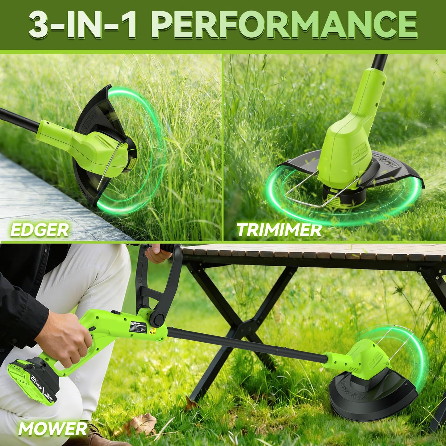 GOODJOB 20V 12" Cordless String Trimmer & 650CFM Leaf Blower Combo with 2X Batteries - Ultra-Light 3.5lbs Auto-Feed Weed Eater for Lawn Care