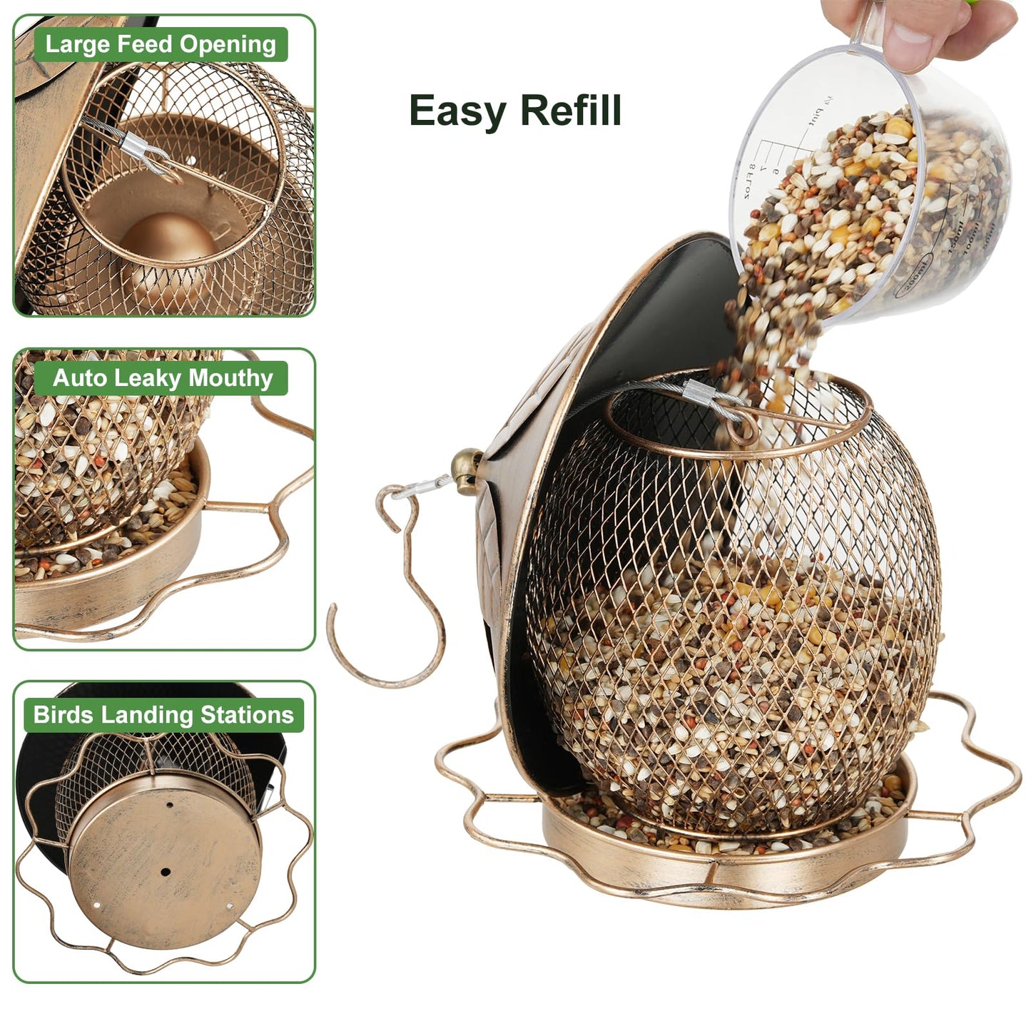 MYITYARD Bird Feeder for Outdoors Hanging, Heavy Duty Metal Wild Bird Feeders, 3 lbs Seed Feeder for Outside Garden Yard Decor, Attracting Cardinals Bluebird