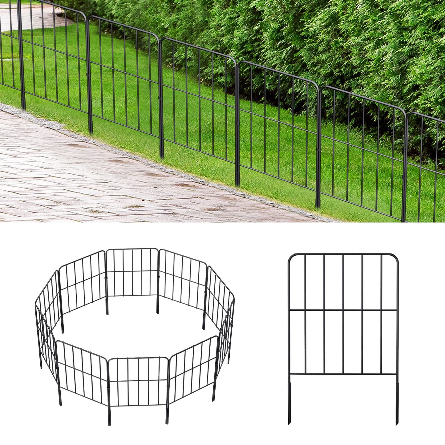 OUSHENG 24'' (H) Garden Fence 25 Panels, Total 27ft (L) Rustproof Metal Wire Fencing Border Animal Barrier, Flower Edging for Landscape Patio Yard Outdoor Decor, Square