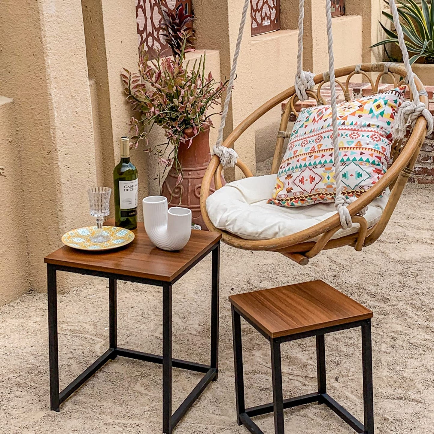 Vipush Nesting Tables Coffee Table Set of 2 - End Tables Living Room Small Side Tables Modern Farmhouse Sturdy Metal Frame Wood Desk